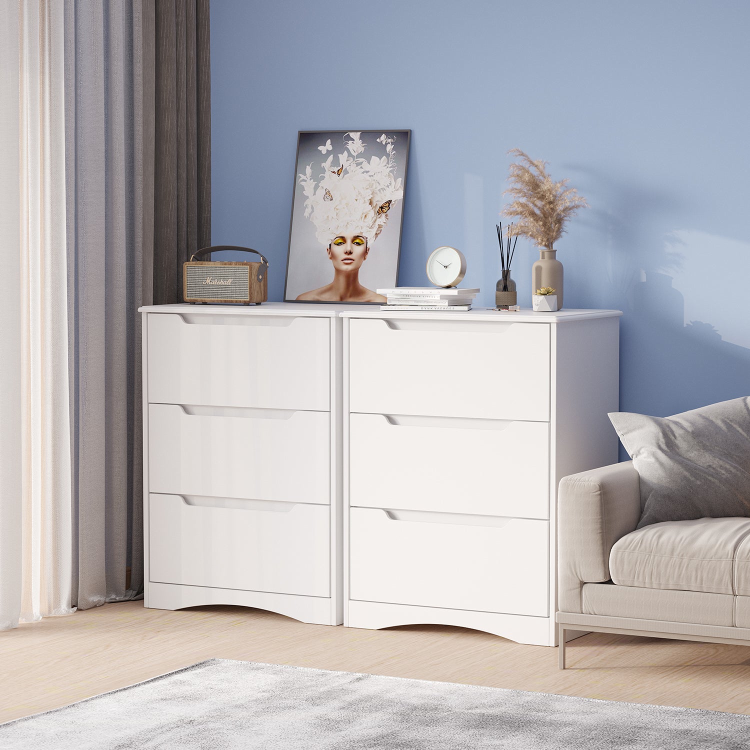 Gizoon AP21 3 Drawer Dresser, White Chest of Drawers with Large Storage Capacity