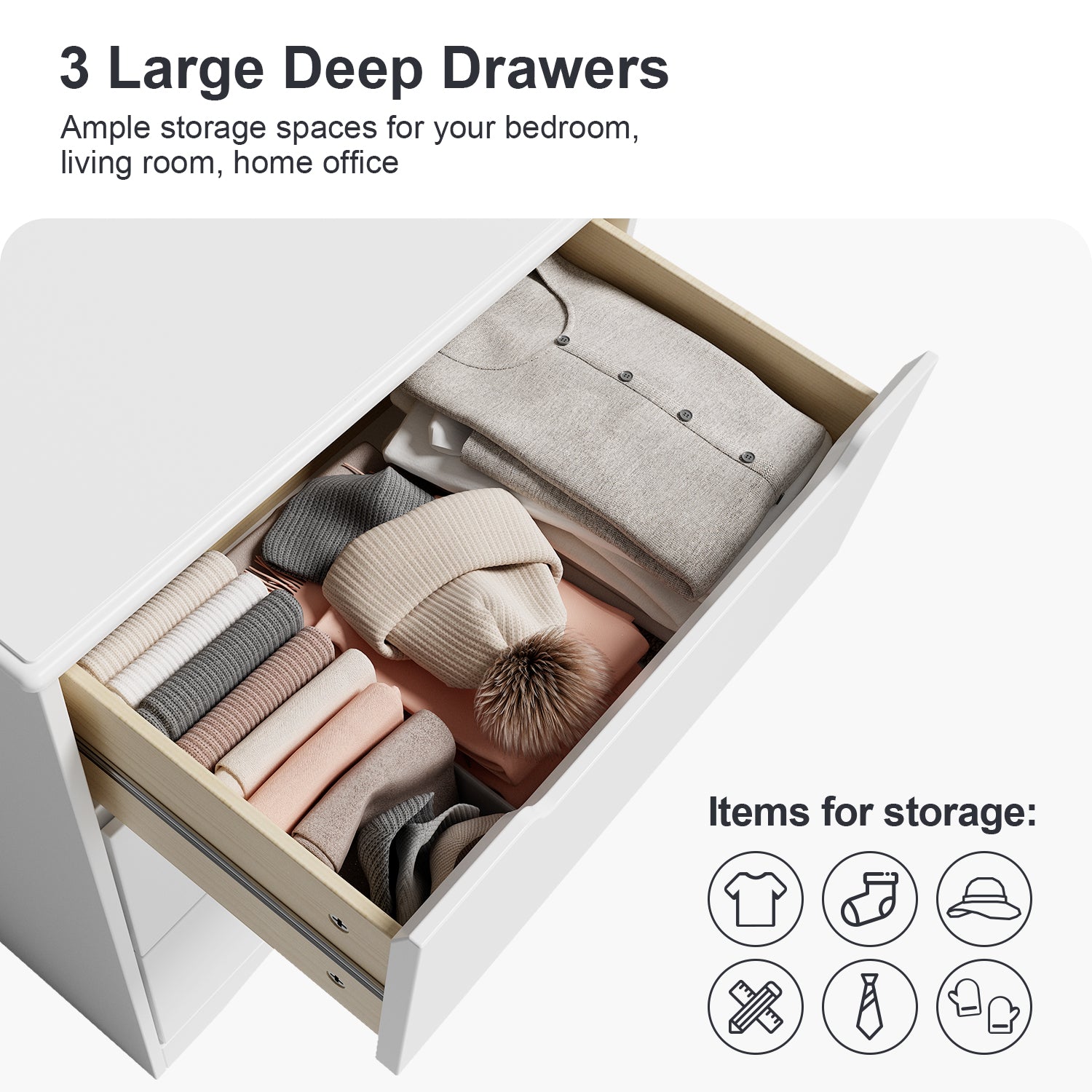 Gizoon AP21 3 Drawer Dresser, White Chest of Drawers with Large Storage Capacity