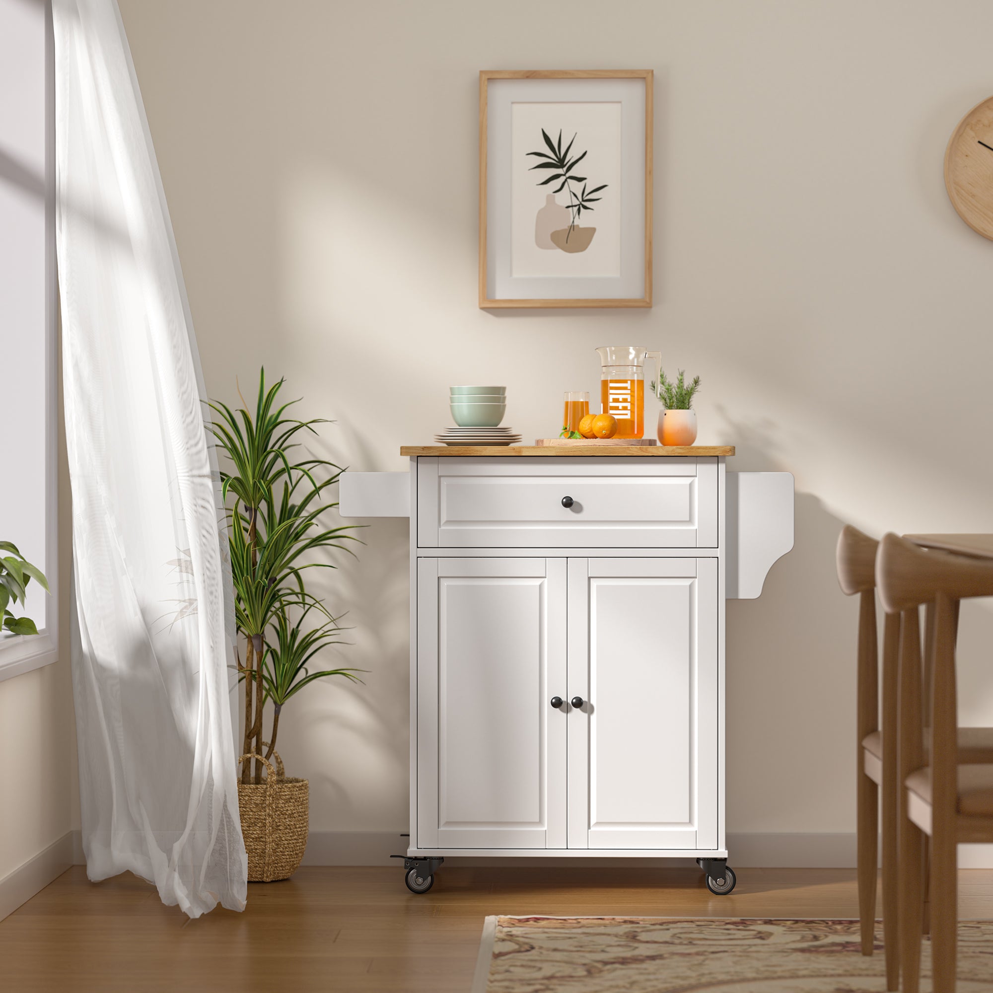 Gizoon AK61 Kitchen Storage Cart Rolling Cabinet on Mental Wheels with Drawer