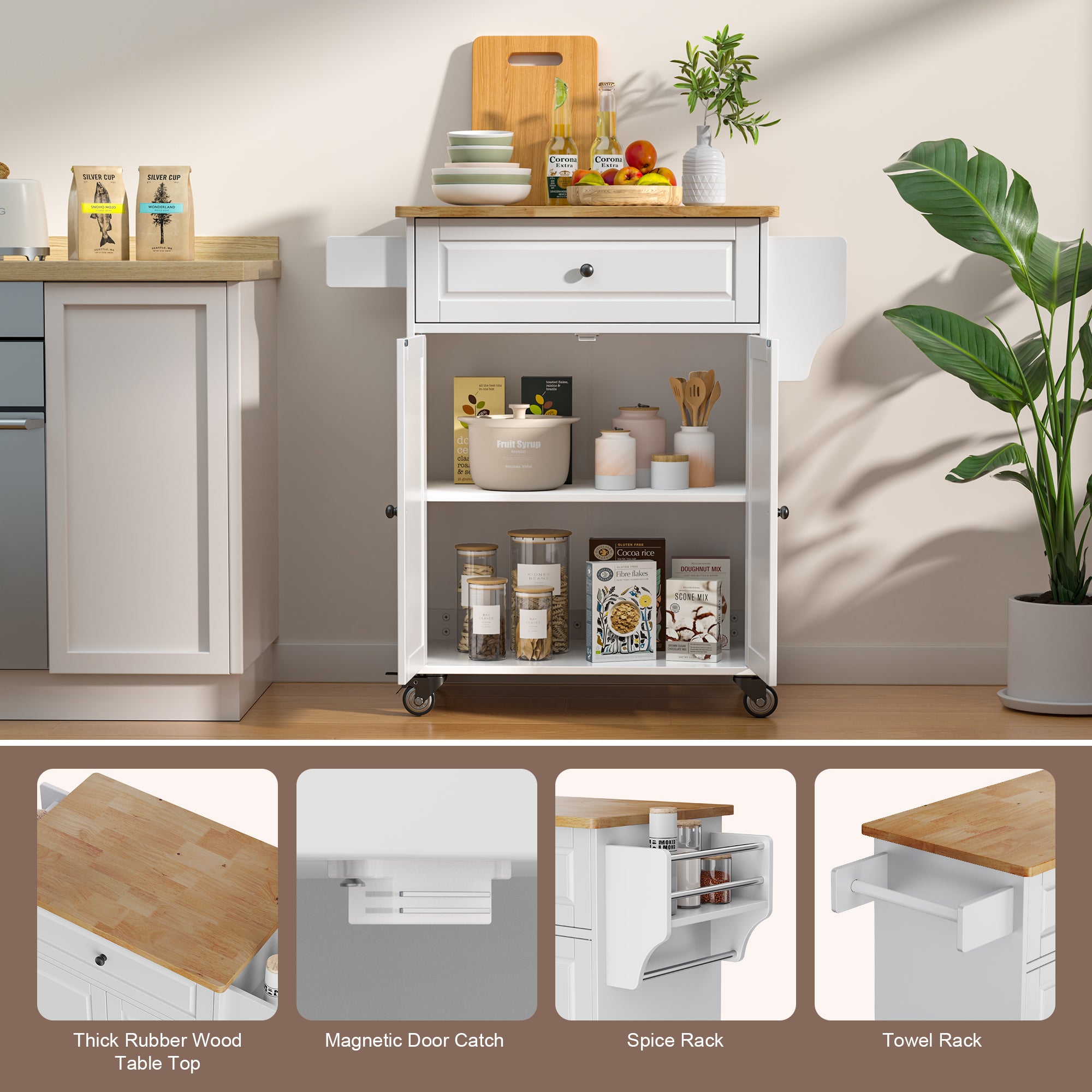 Gizoon AK61 Kitchen Storage Cart Rolling Cabinet on Mental Wheels with Drawer