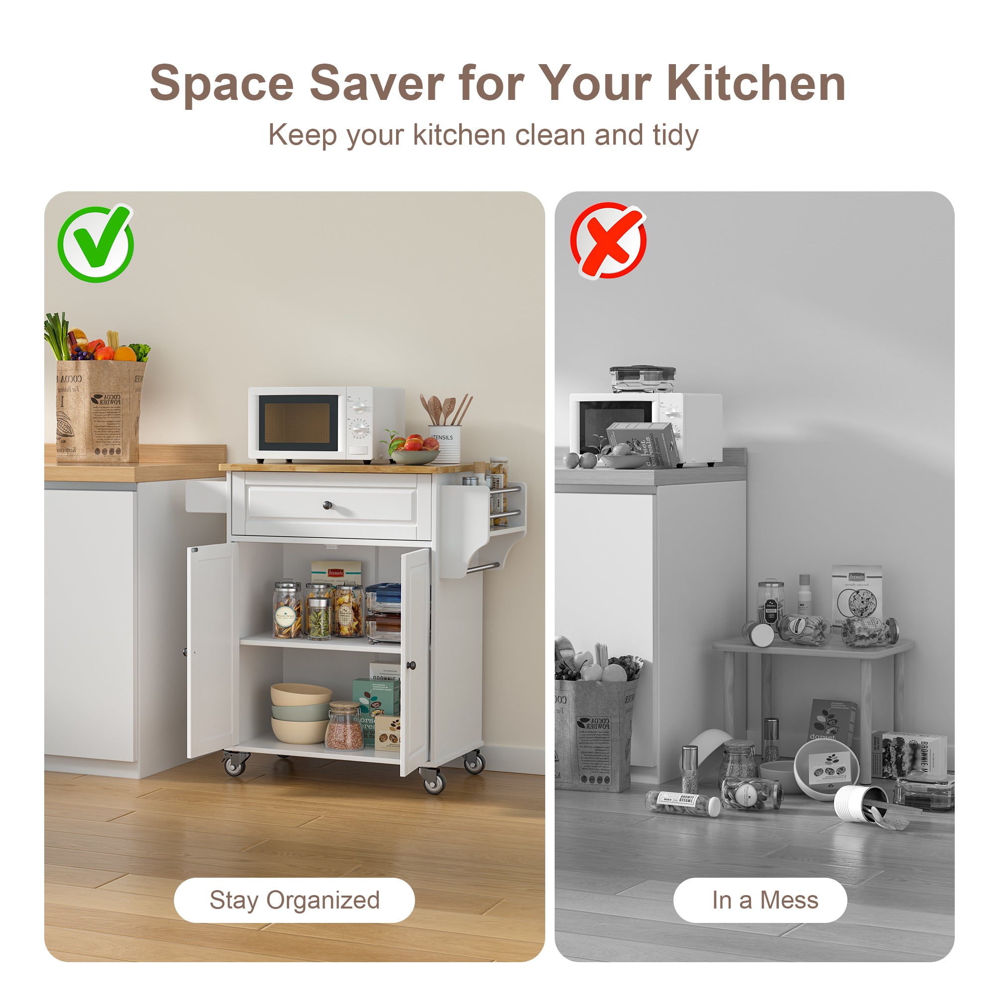 Gizoon AK61 Kitchen Storage Cart Rolling Cabinet on Mental Wheels with Drawer