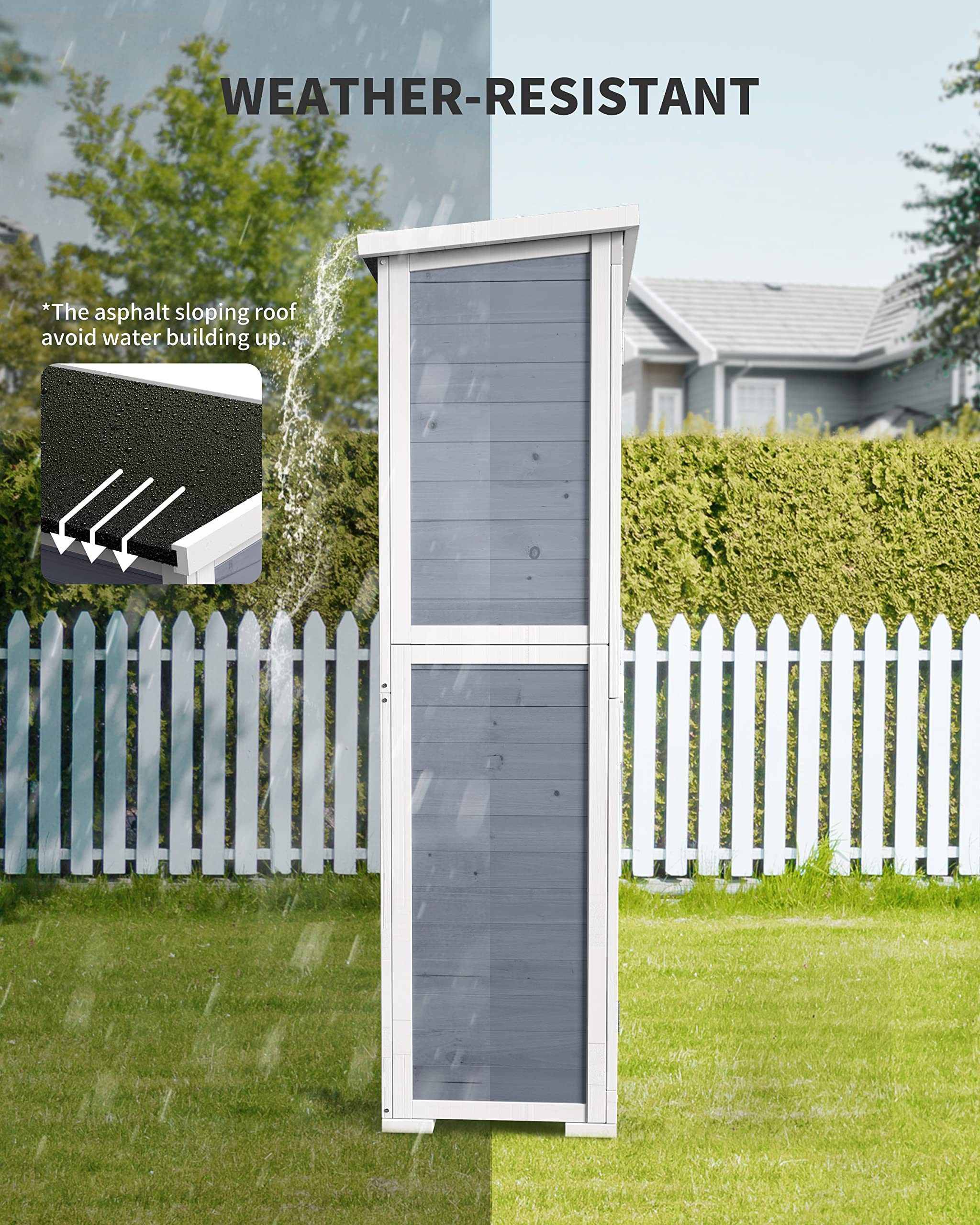 Gizoon CC30 Outdoor Wooden Storage Cabinet with 3 Shelves and Waterproof Roof