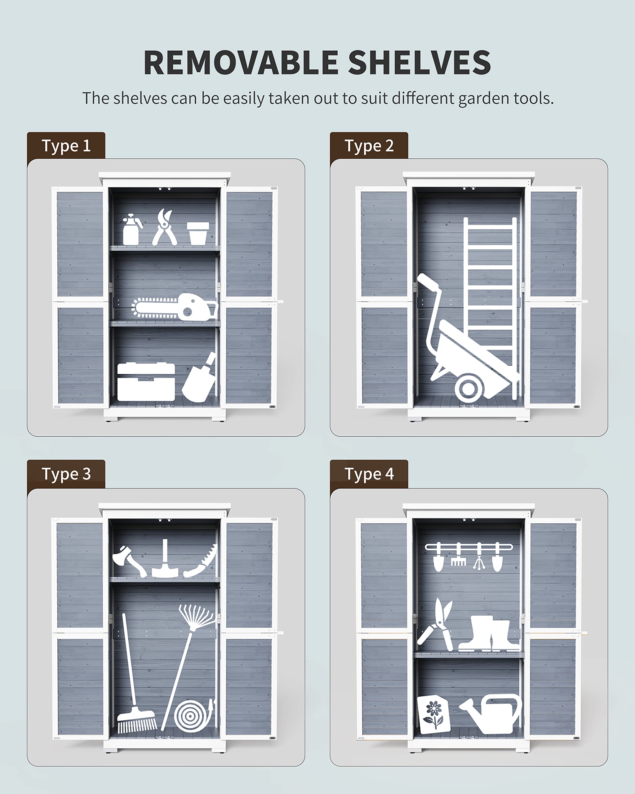 Gizoon CC30 Outdoor Wooden Storage Cabinet with 3 Shelves and Waterproof Roof