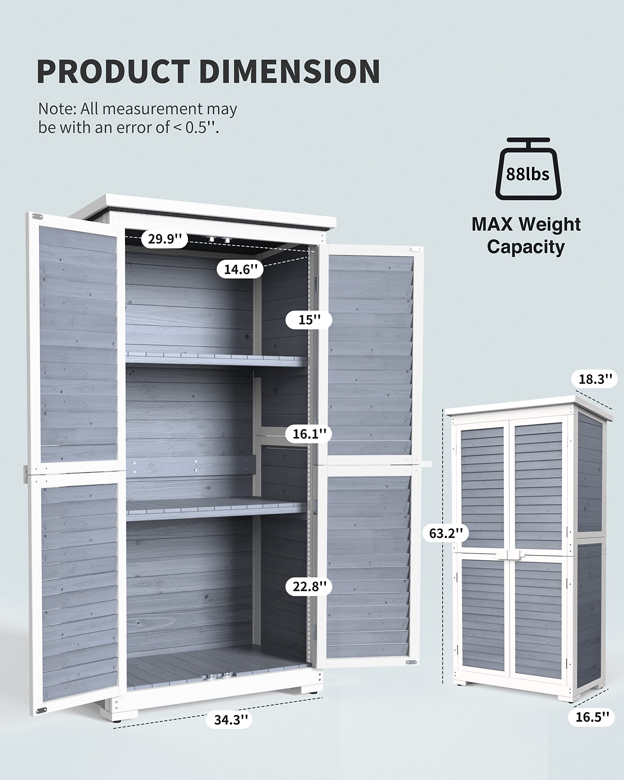 Gizoon CC30 Outdoor Wooden Storage Cabinet with 3 Shelves and Waterproof Roof