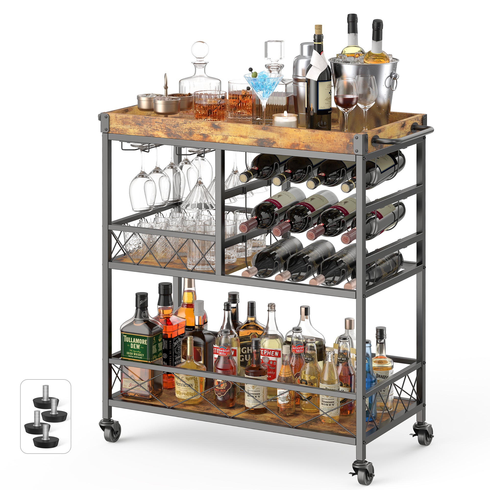 Gizoon AK40 Home Bar Serving Cart with Large Storage Space and Lockable Wheels