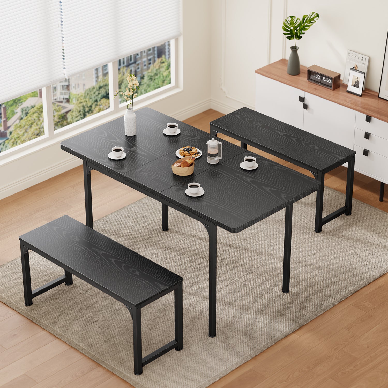 Gizoon TB73 55" Extendable Dining Table Set with 2 Benches for 4 to 6