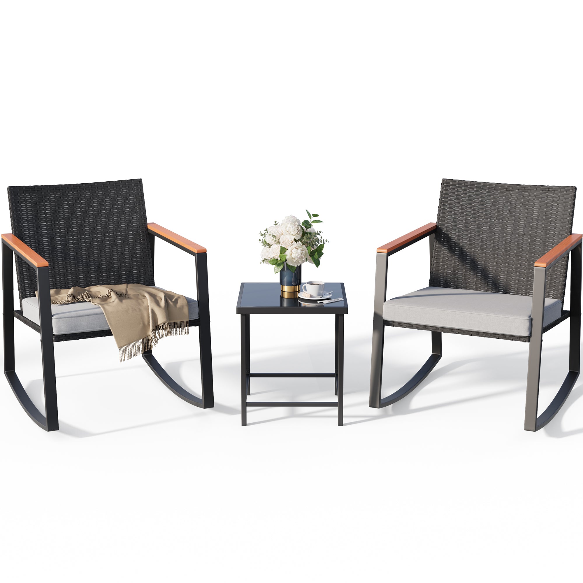 Gizoon WR211 3-Pieces Rocking Patio Bistro Set with Anti-Scald Armrest