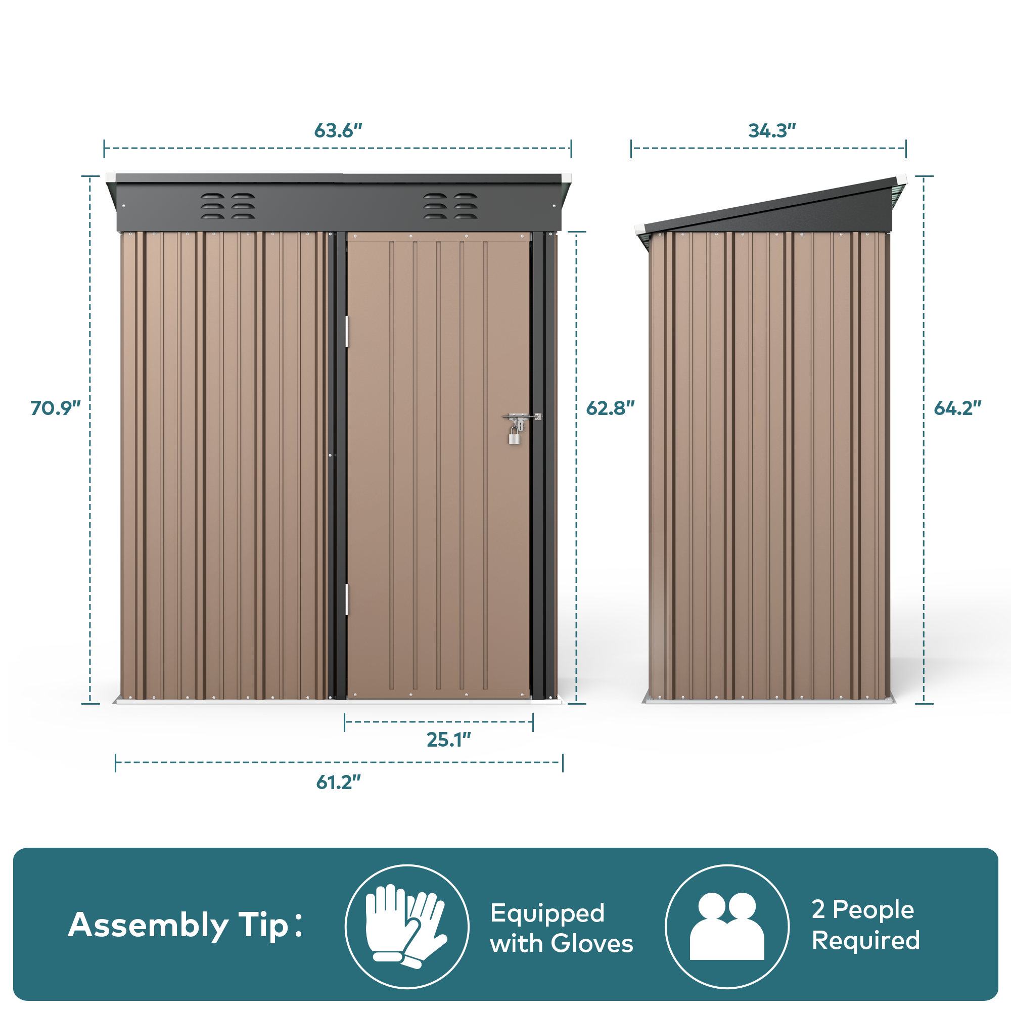 Gizoon CC20 Outdoor Metal Storage Shed with Lockable Doors  and Air Vent