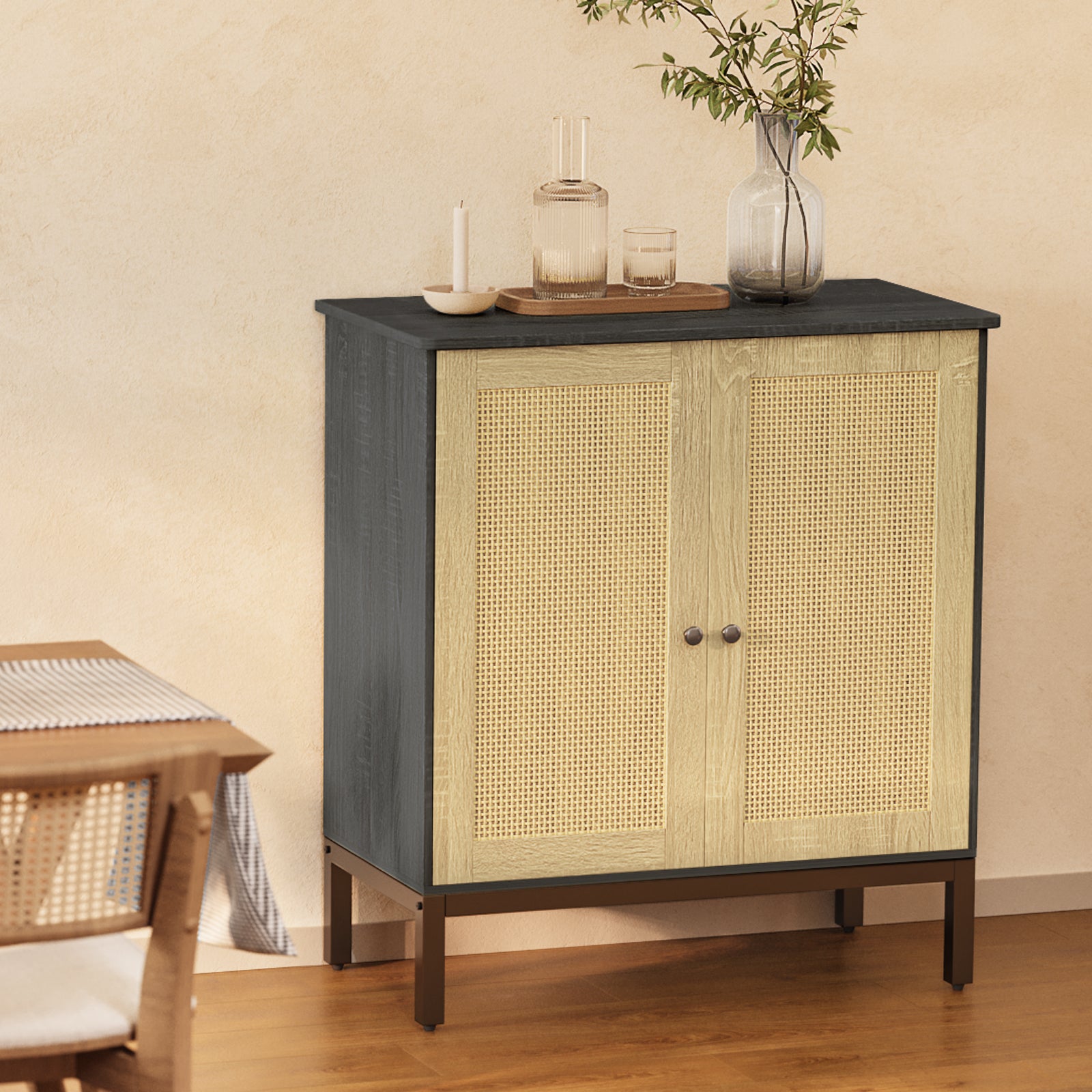 Gizoon AP50 Accent Sideboard Buffet Storage Cabinet with Rattan Doors