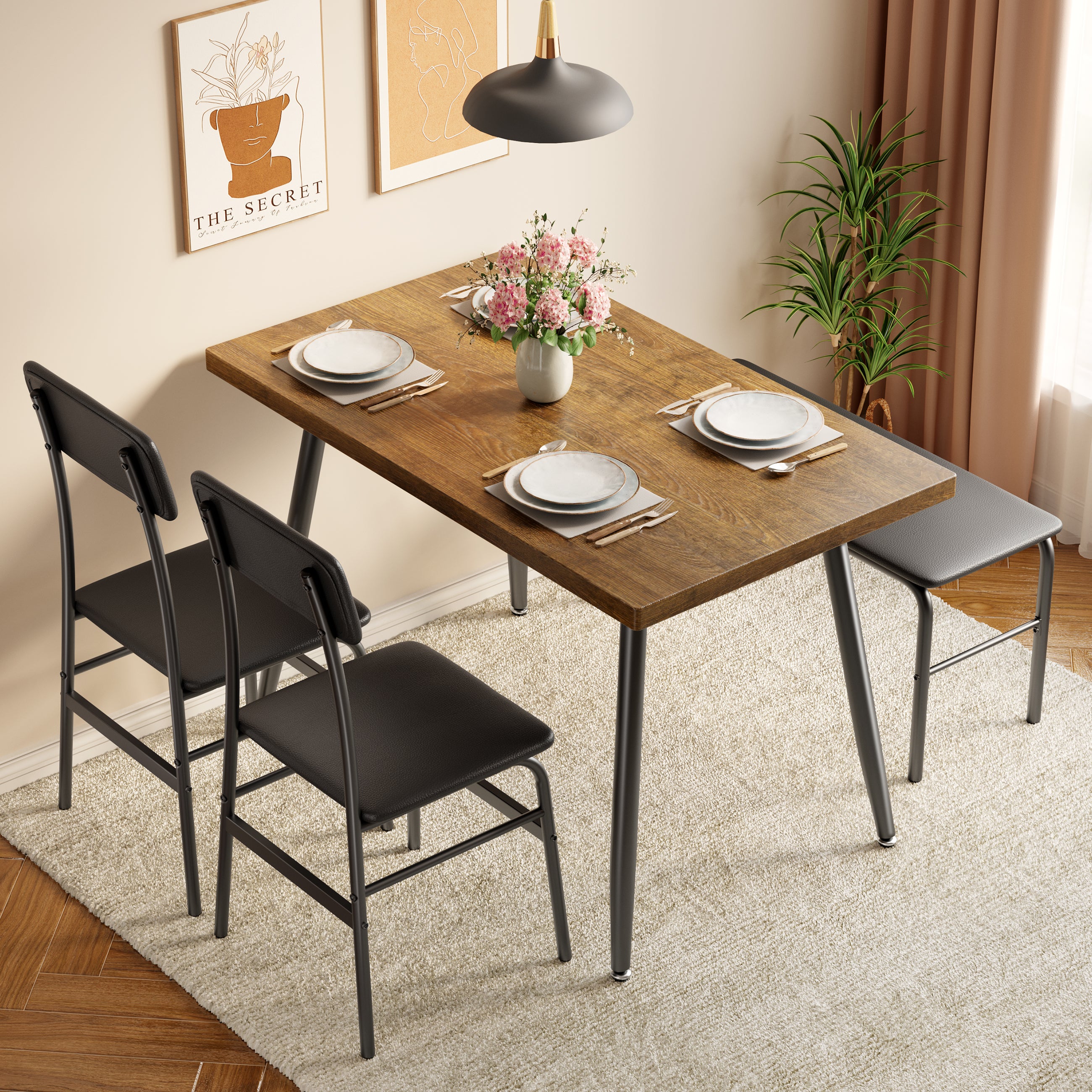 Gizoon TB80 Dining Table Set for 4 with Bench and 2 Chairs
