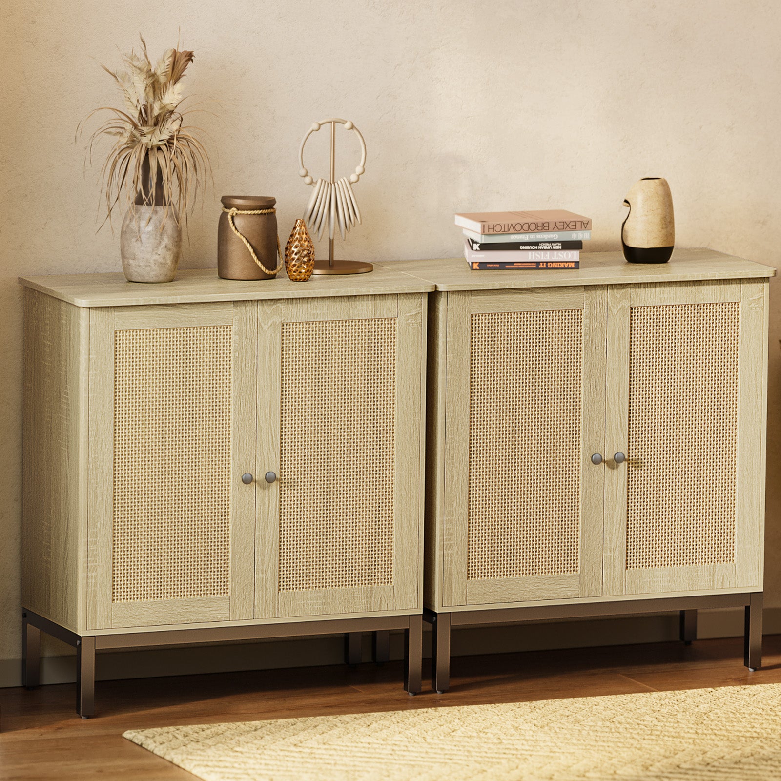 Gizoon AP50 Accent Sideboard Buffet Storage Cabinet with Rattan Doors