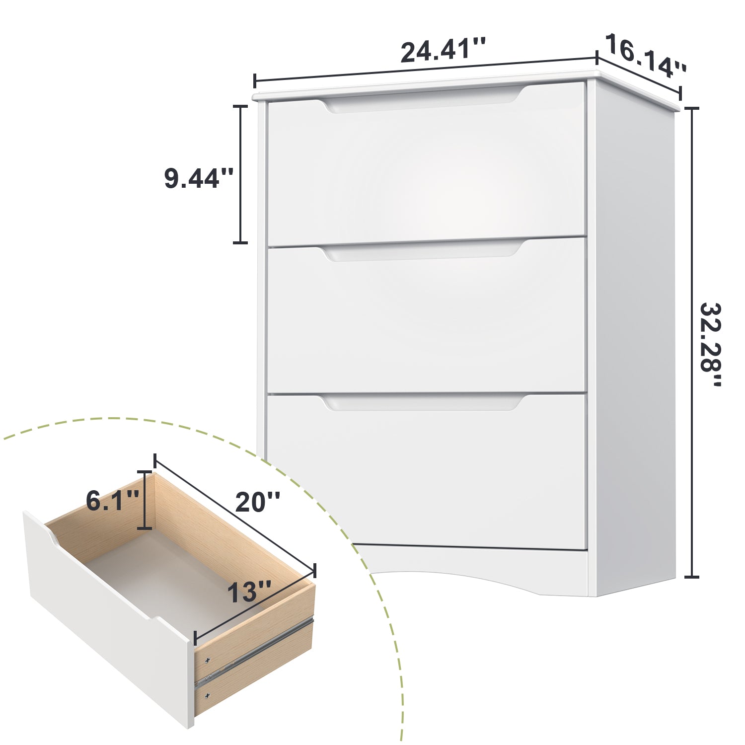 Gizoon AP21 3 Drawer Dresser, White Chest of Drawers with Large Storage Capacity