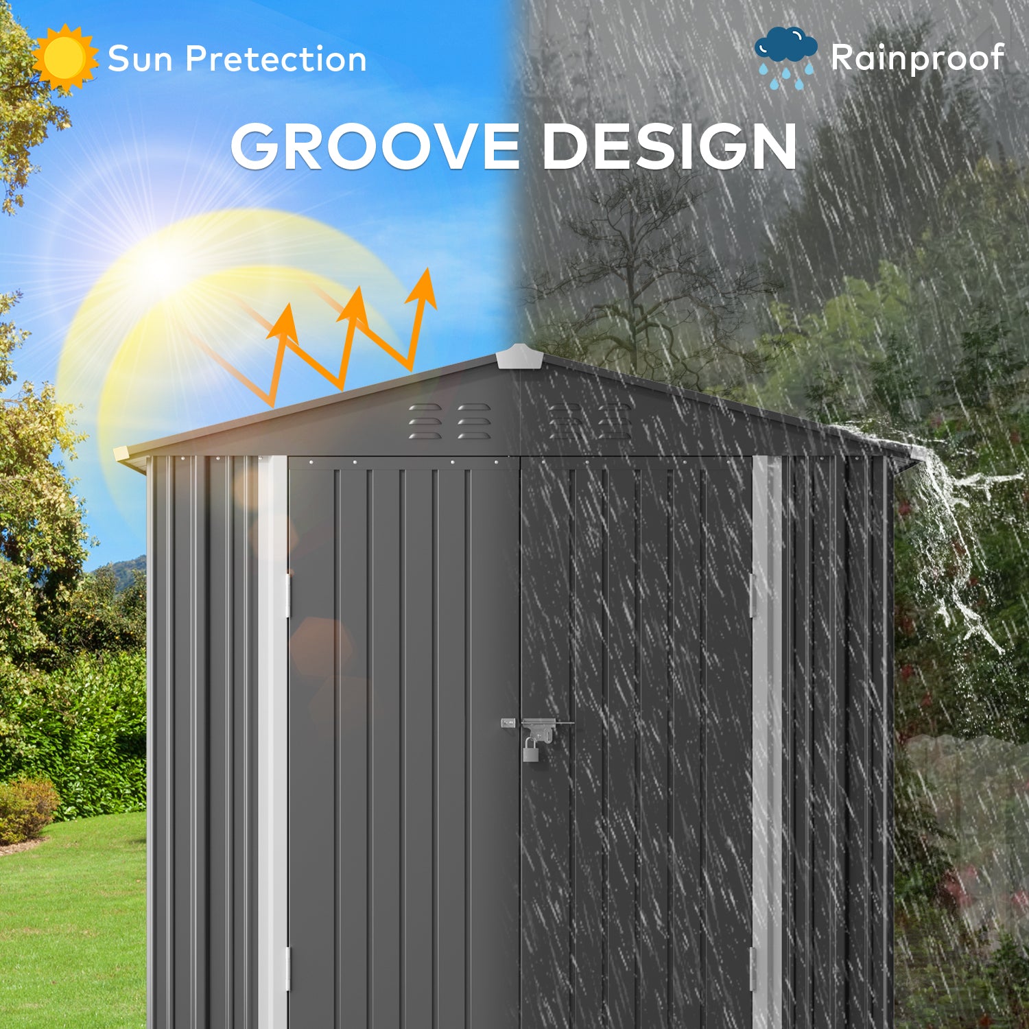 Gizoon CC11 Outdoor Storage Shed with Metal Base Frame and Double Lockable Doors