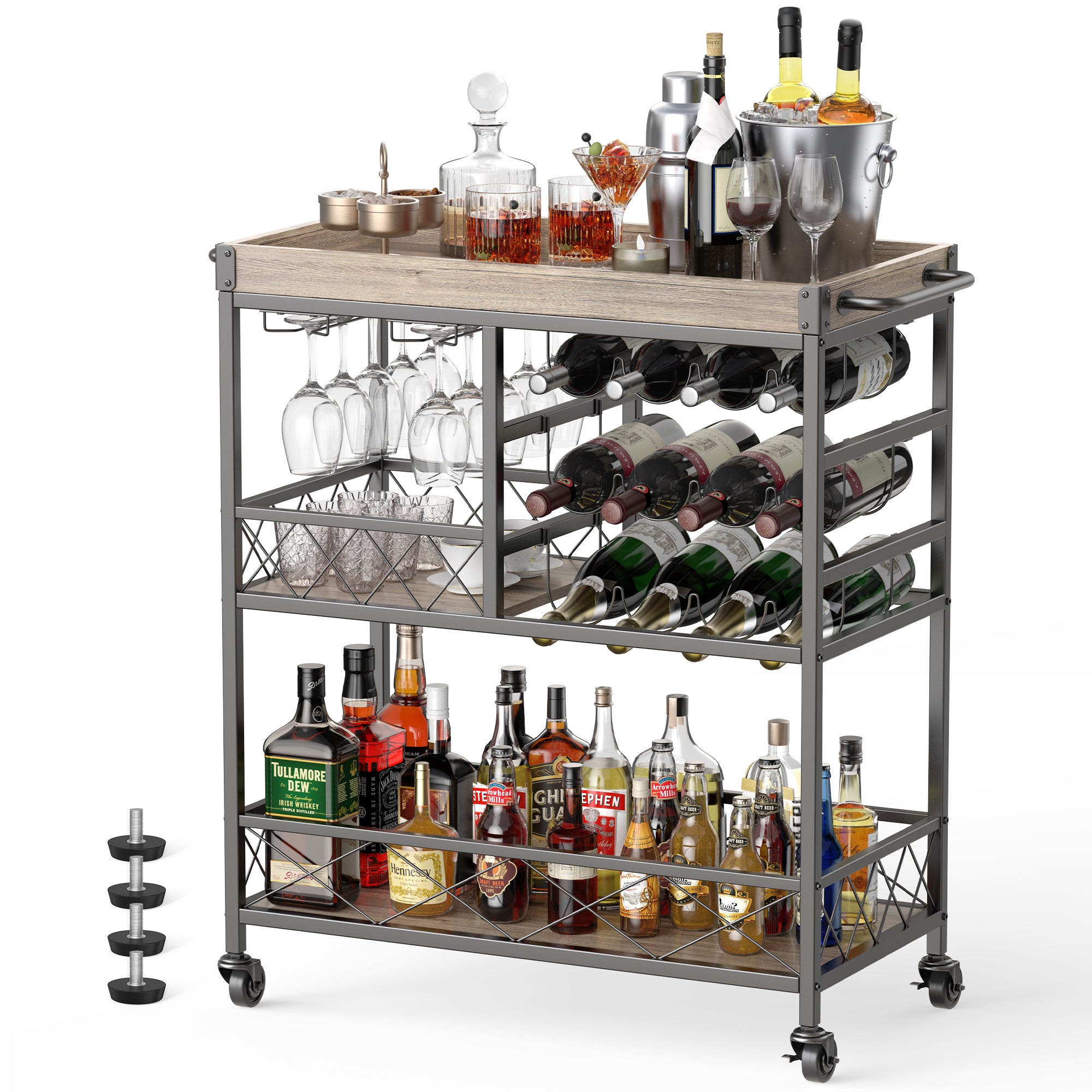 Gizoon AK40 Home Bar Serving Cart with Large Storage Space and Lockable Wheels