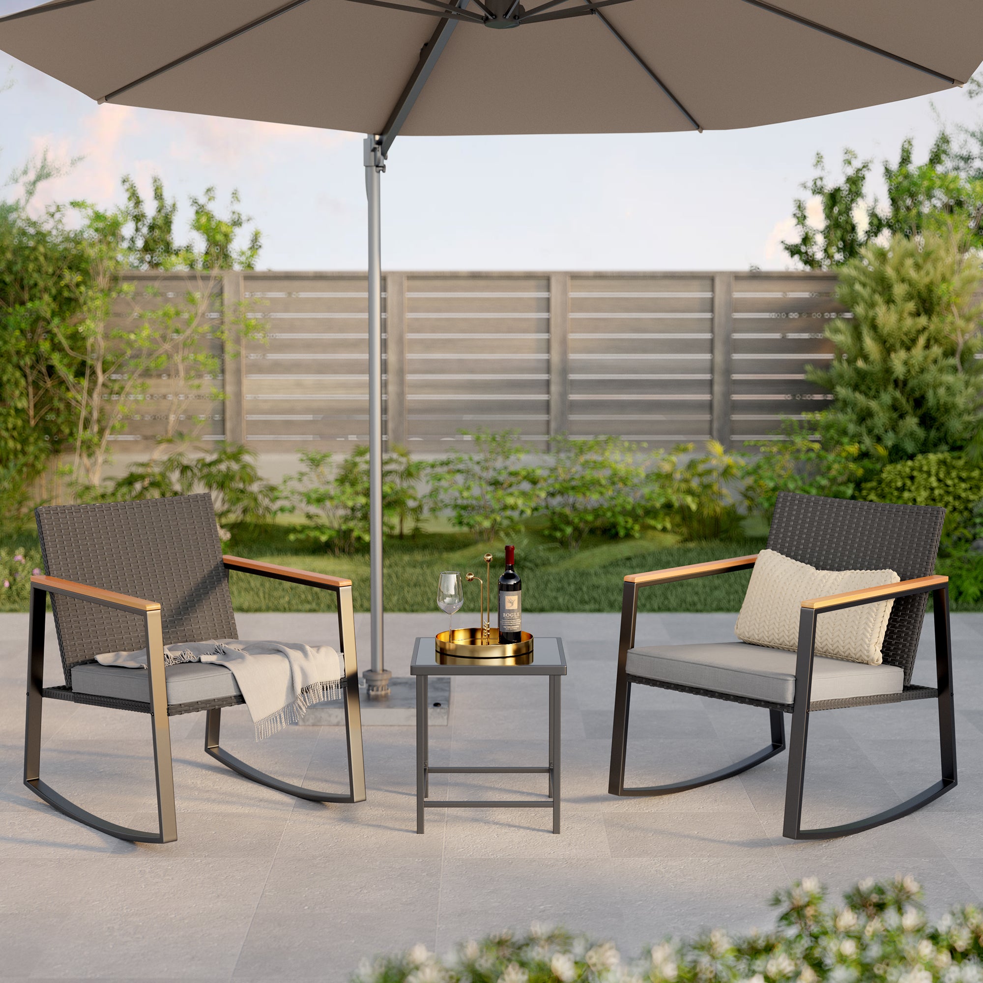 Gizoon WR211 3-Pieces Rocking Patio Bistro Set with Anti-Scald Armrest