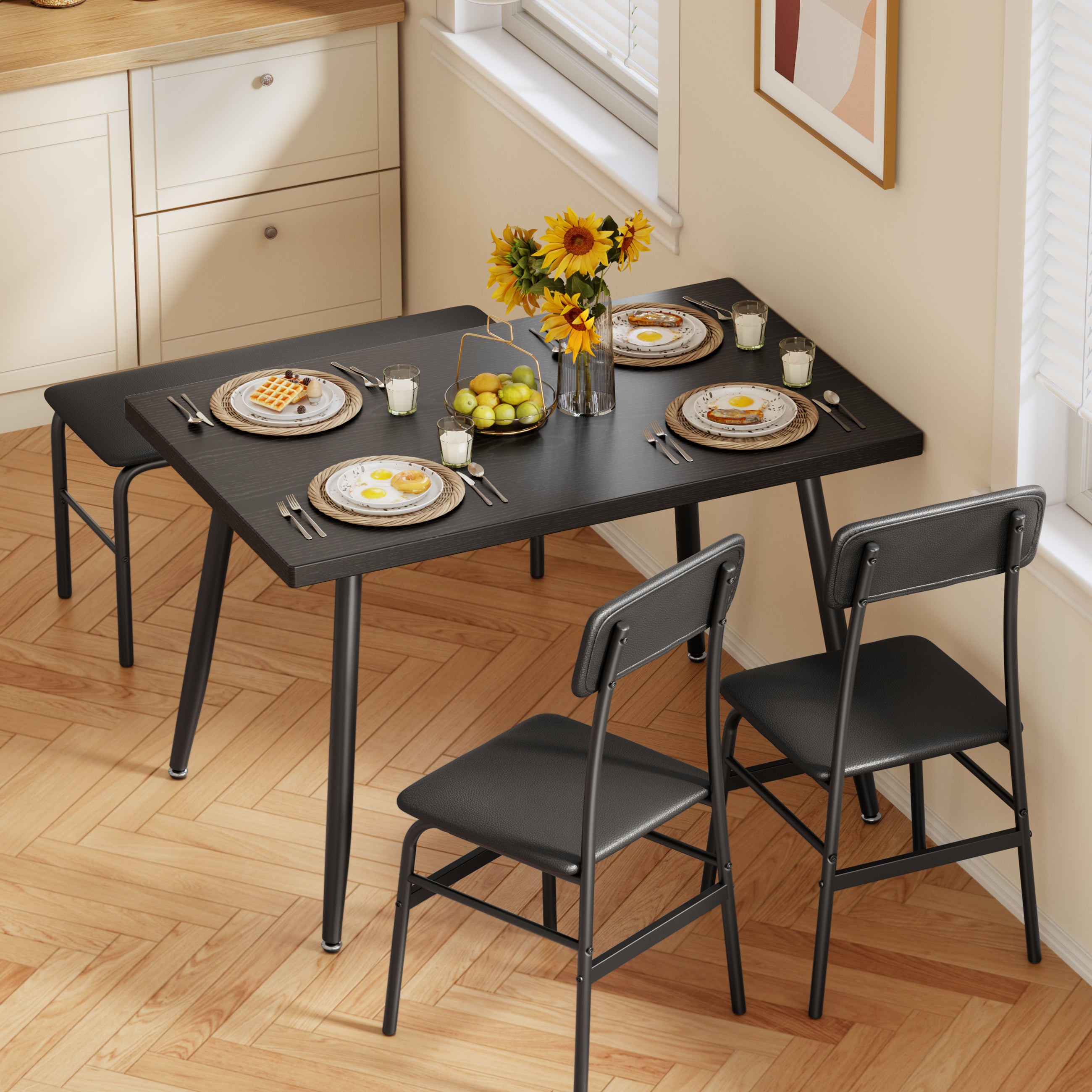 Gizoon TB80 Dining Table Set for 4 with Bench and 2 Chairs