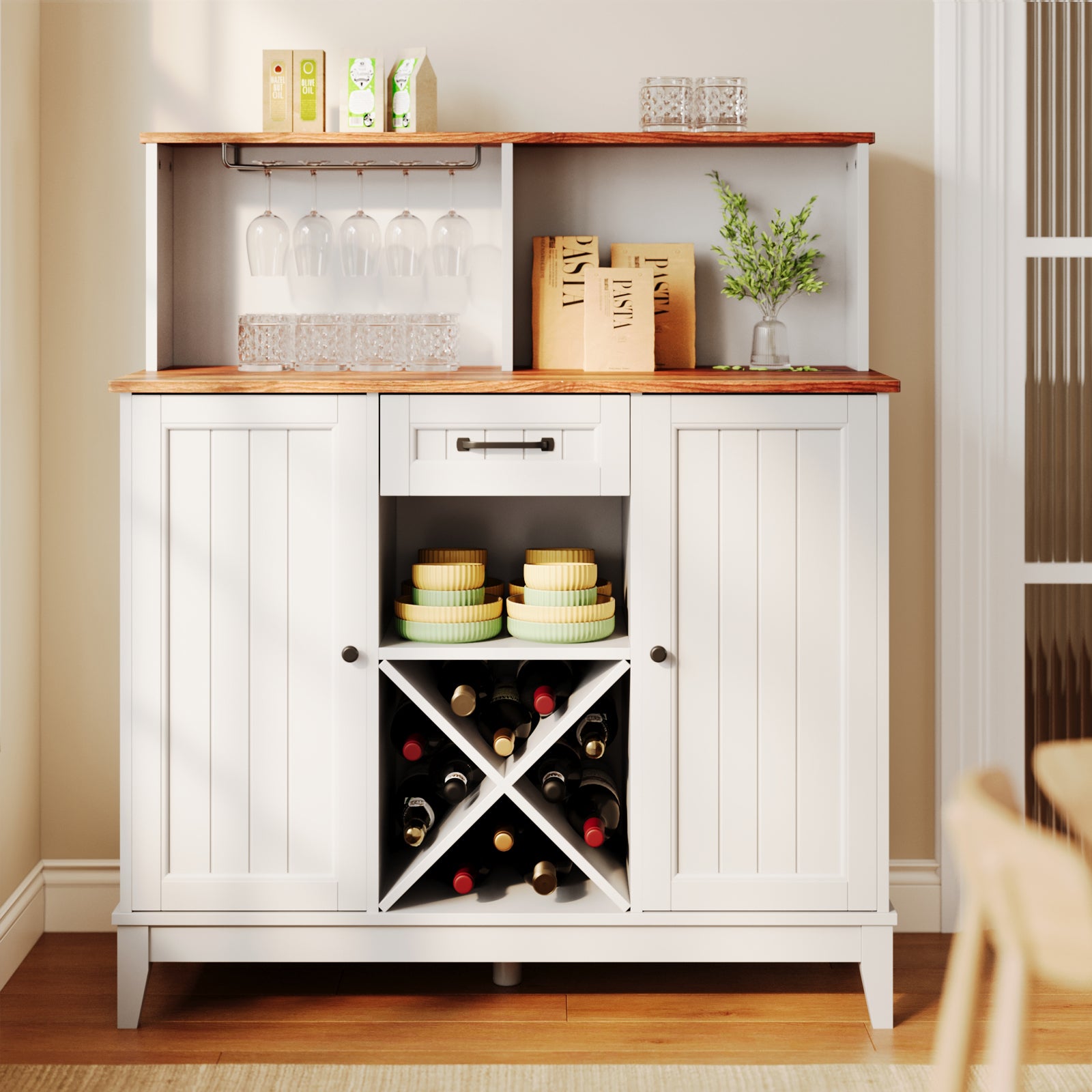 Gizoon WS20 Coffee Wine Bar Cabinet with Wine Rack and Goblet Holder