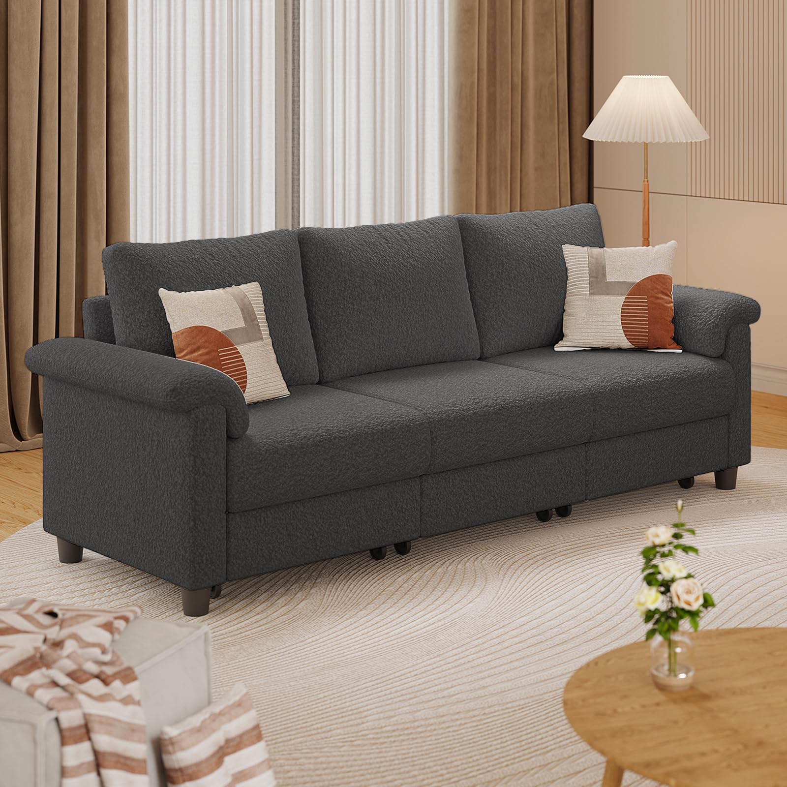 Gizoon AR81 79" Mohair Modern 3 Seater Sofa with 3 Drawers