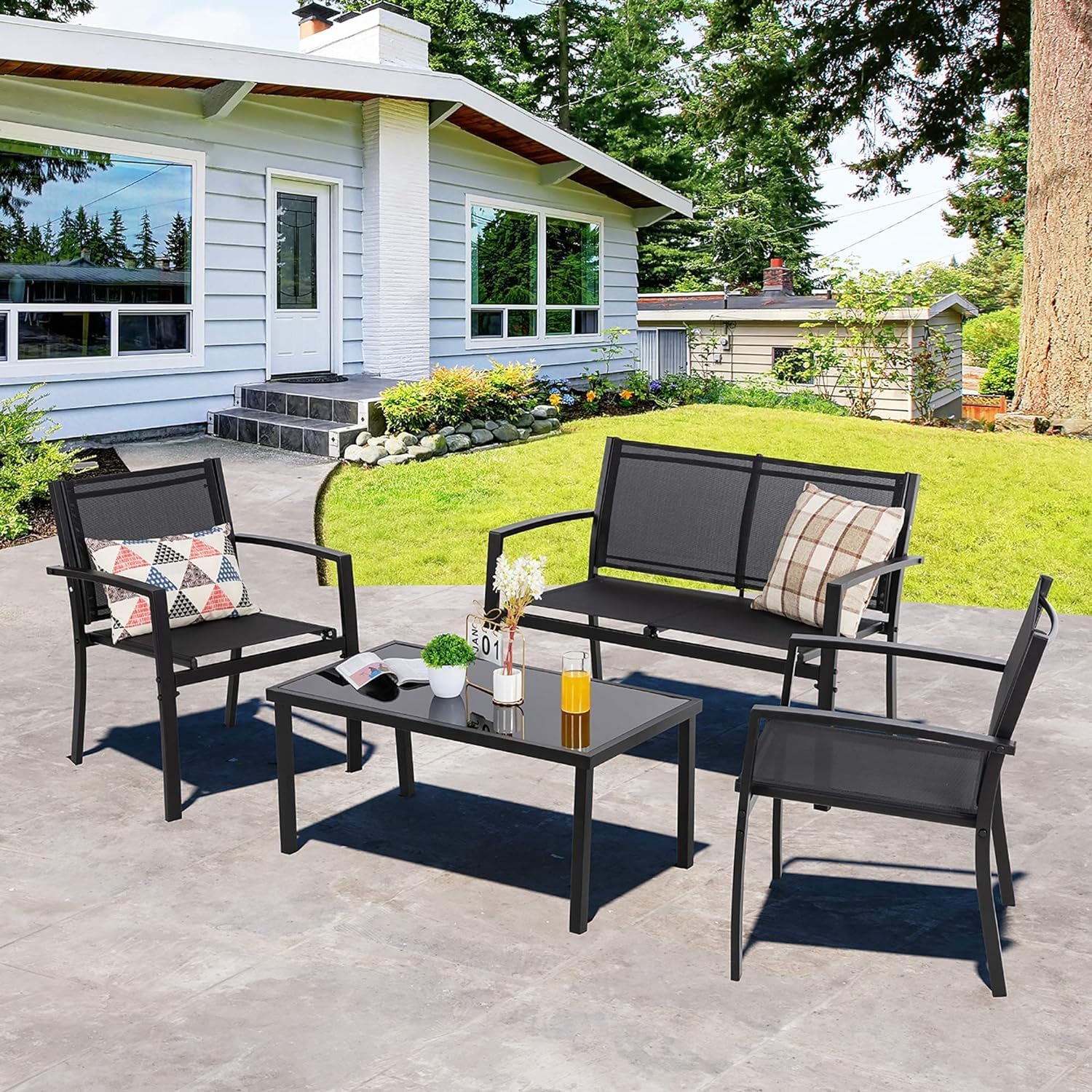 Gizoon WR250 4 Piece Outdoor Patio Furniture Set with Loveseat and 2 Single Chairs