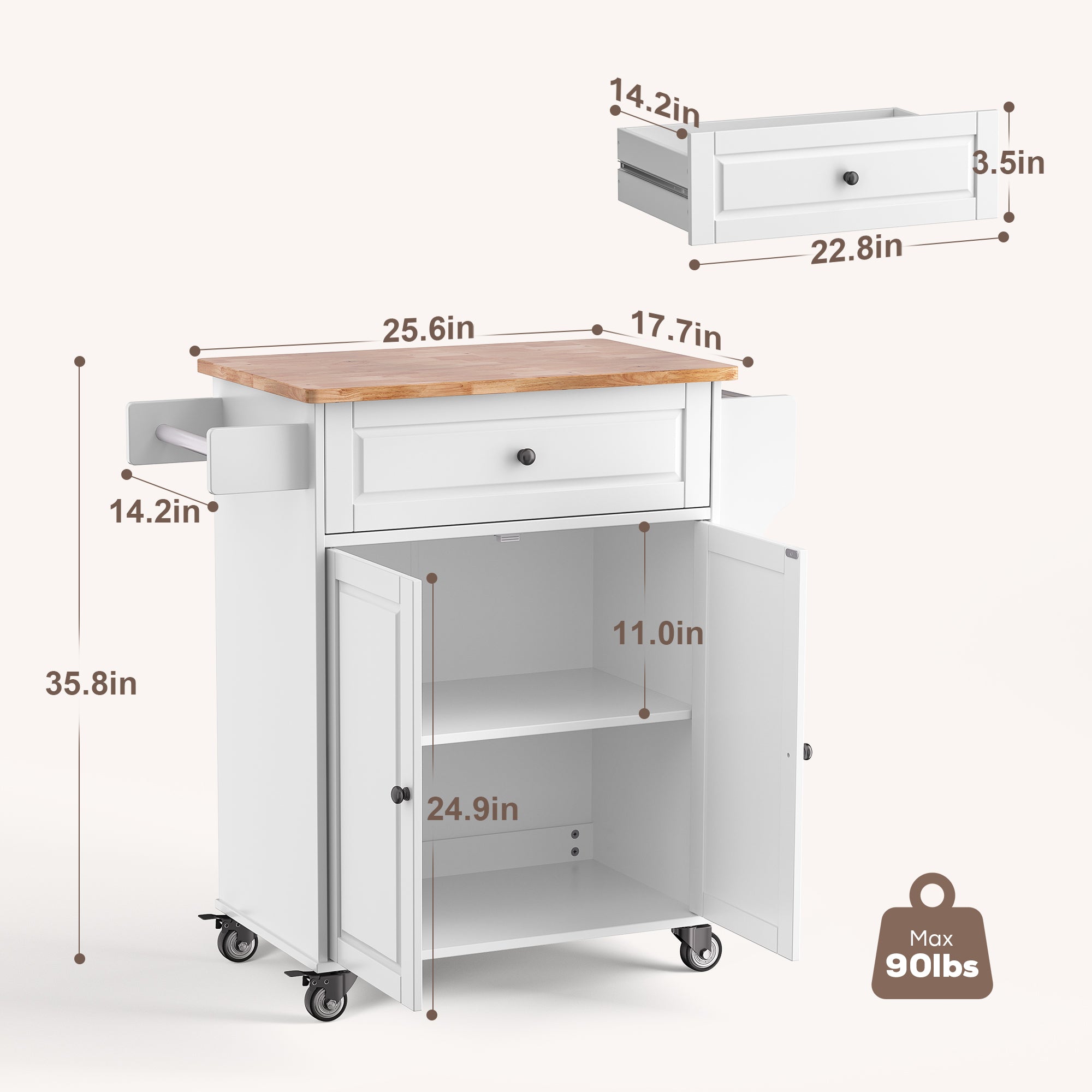 Gizoon AK61 Kitchen Storage Cart Rolling Cabinet on Mental Wheels with Drawer