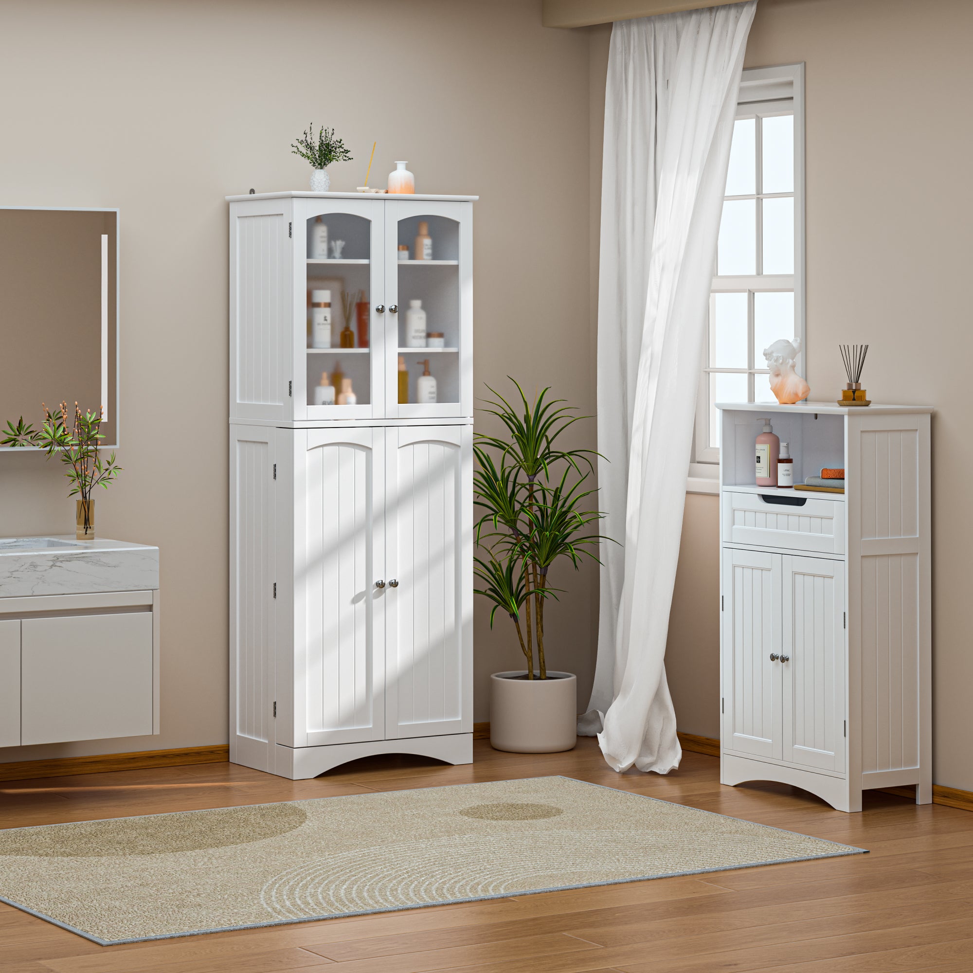  Gizoon 33 Small Kitchen Pantry Storage Cabinet with Door and  Shelves, Pantry Cabinet Storage Cupboard, Freestanding Wooden Dresser with  4 Drawers for Bedroom Bathroom and Dining Room, White : Home 