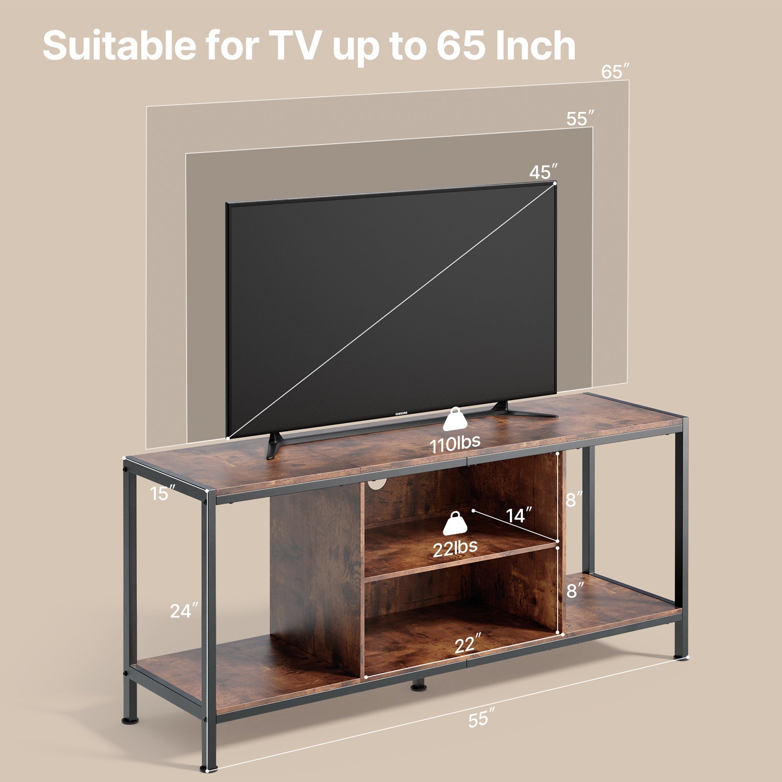Gizoon AT21 Wooden TV Console Table for TV up to 65 Inch with Storage Shelves