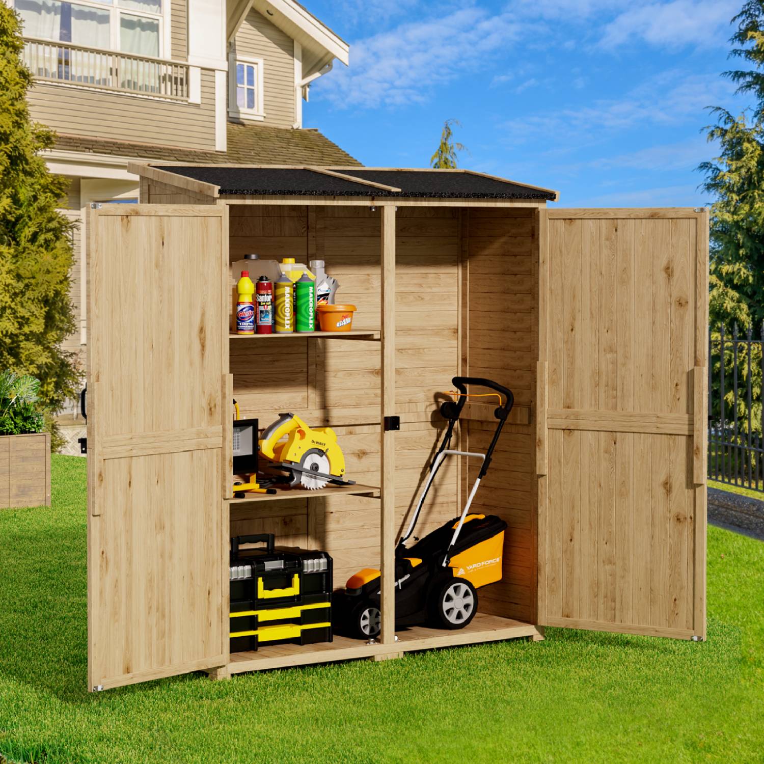 Gizoon CC40 Outdoor Wooden Storage Cabinet with Waterproof Roof, Lockable Doors and 2 Removable Shelves