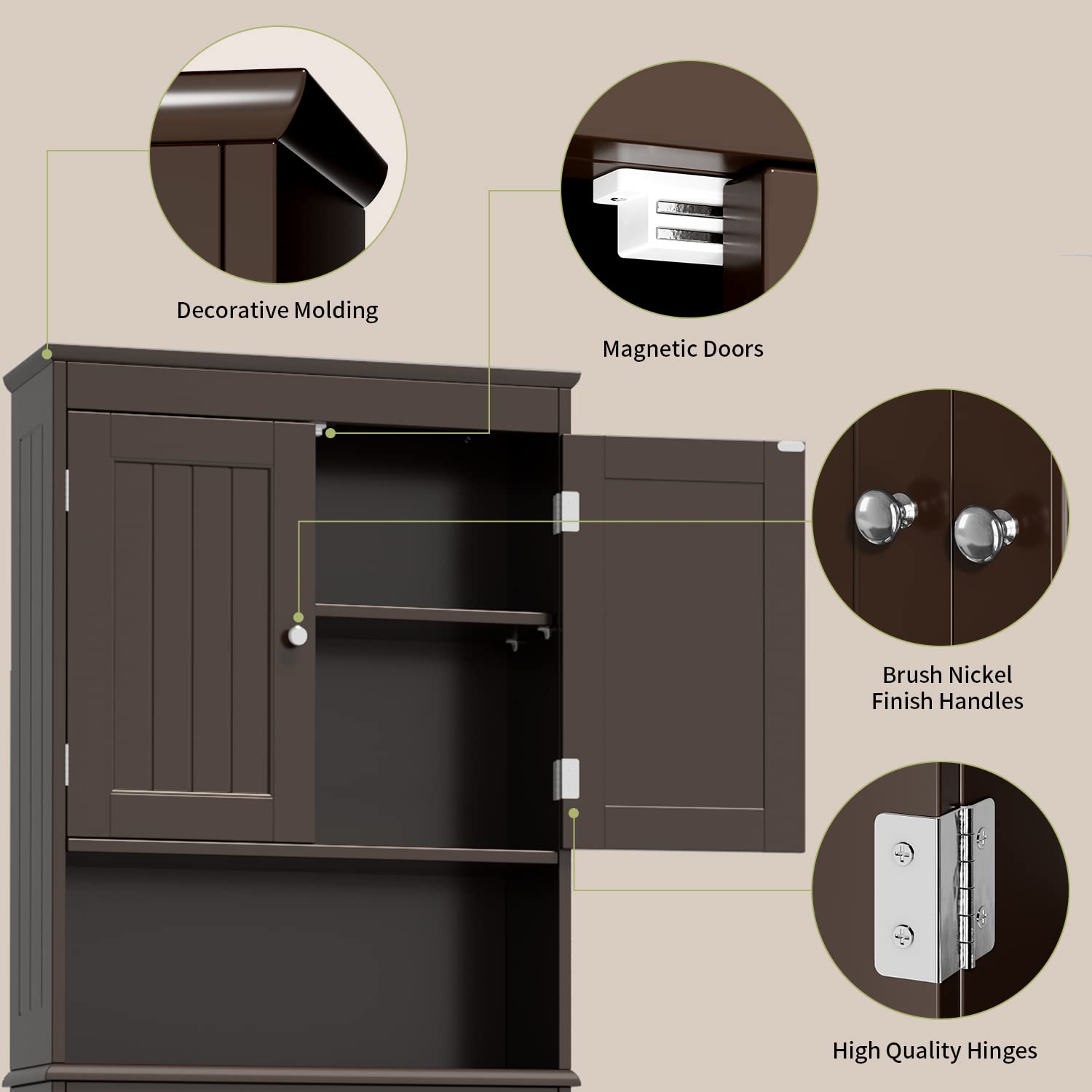 Gizoon AP12 Over The Toilet Storage Cabinet with Adjustable Shelf and Double Doors Wooden Rack