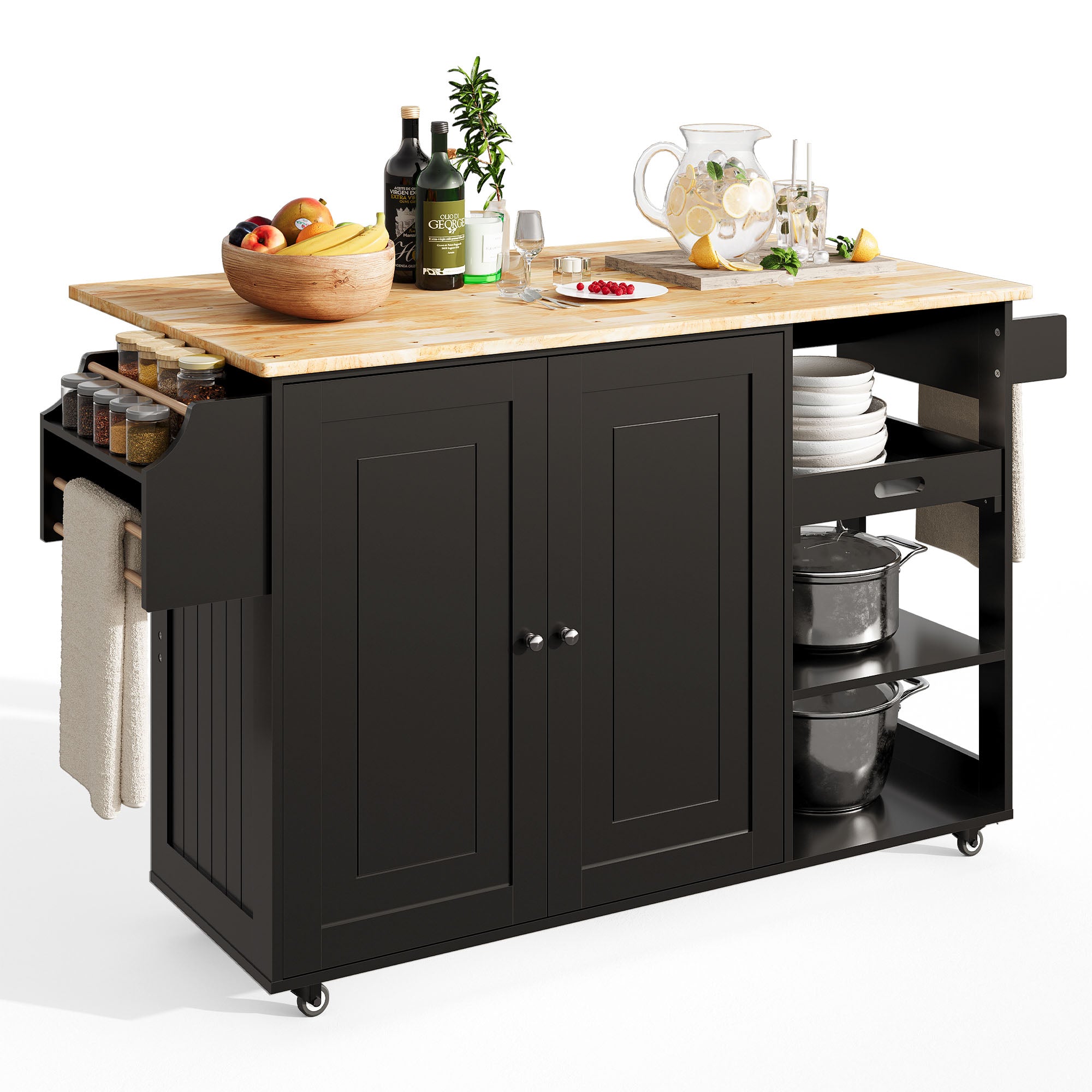 Gizoon KC70 51" Rolling Kitchen Island with Drop Leaf and Adjustable Shelf