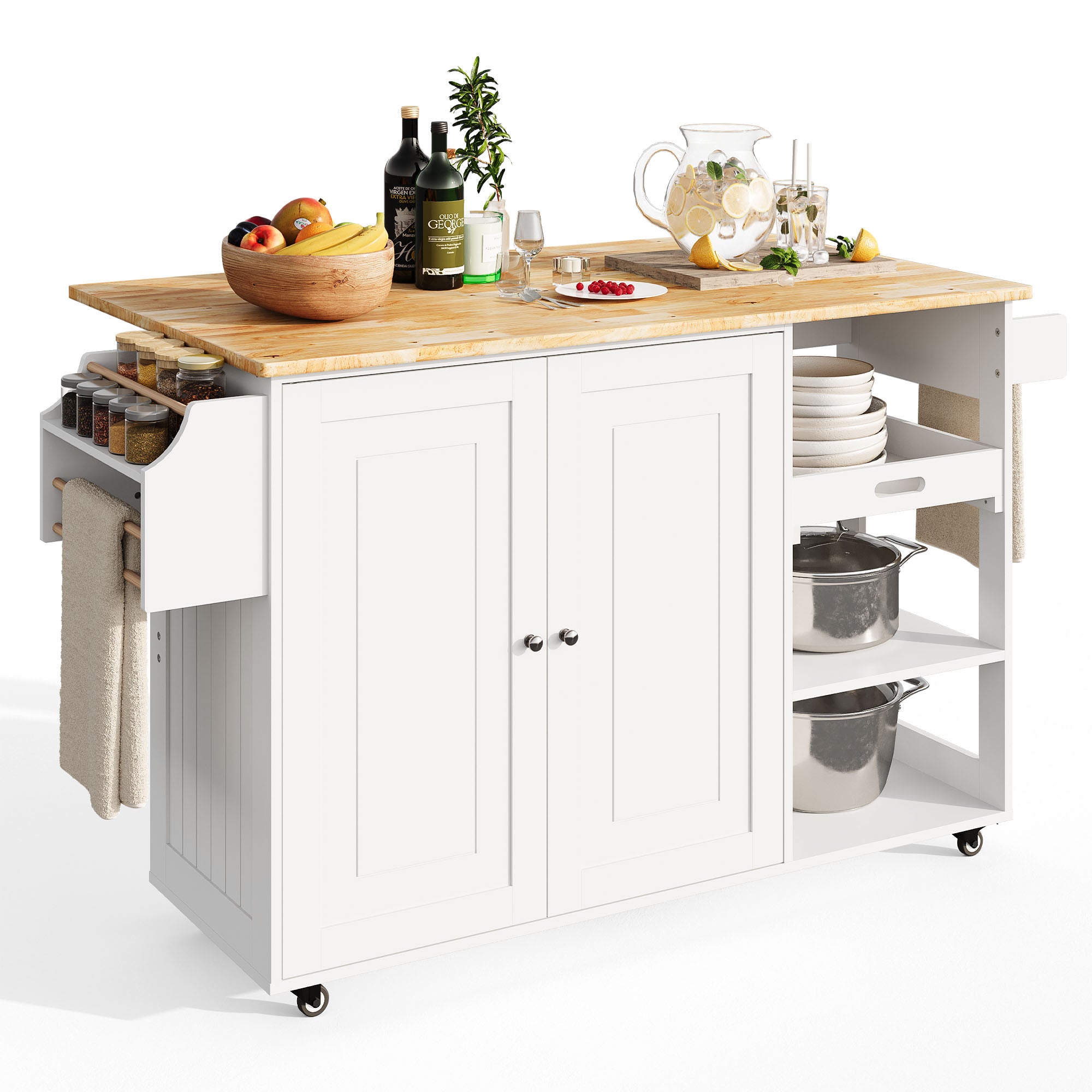 Gizoon KC70 51" Rolling Kitchen Island with Drop Leaf and Adjustable Shelf