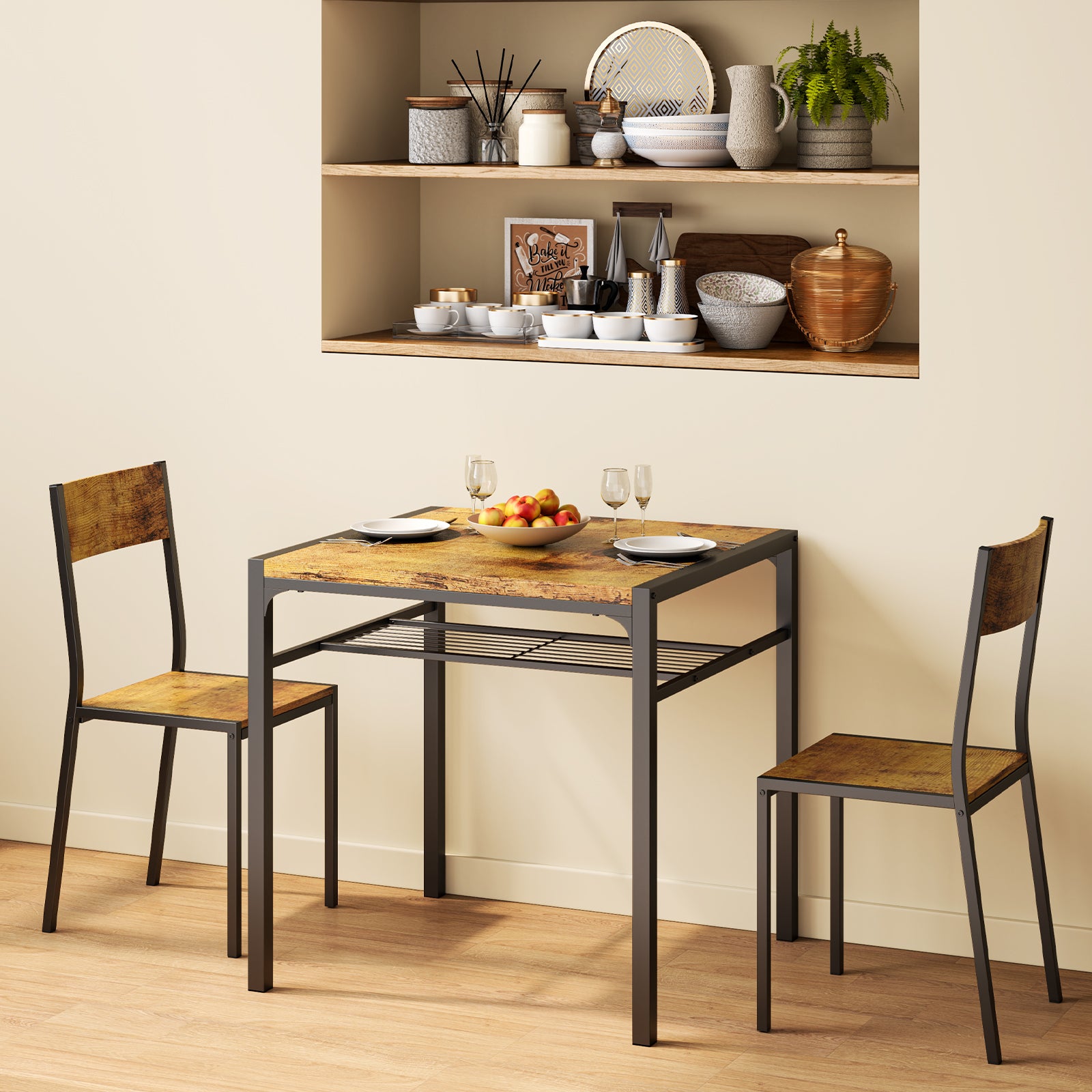 Gizoon TB44 Dining Table Set for 4 with Bench & 2 Chairs