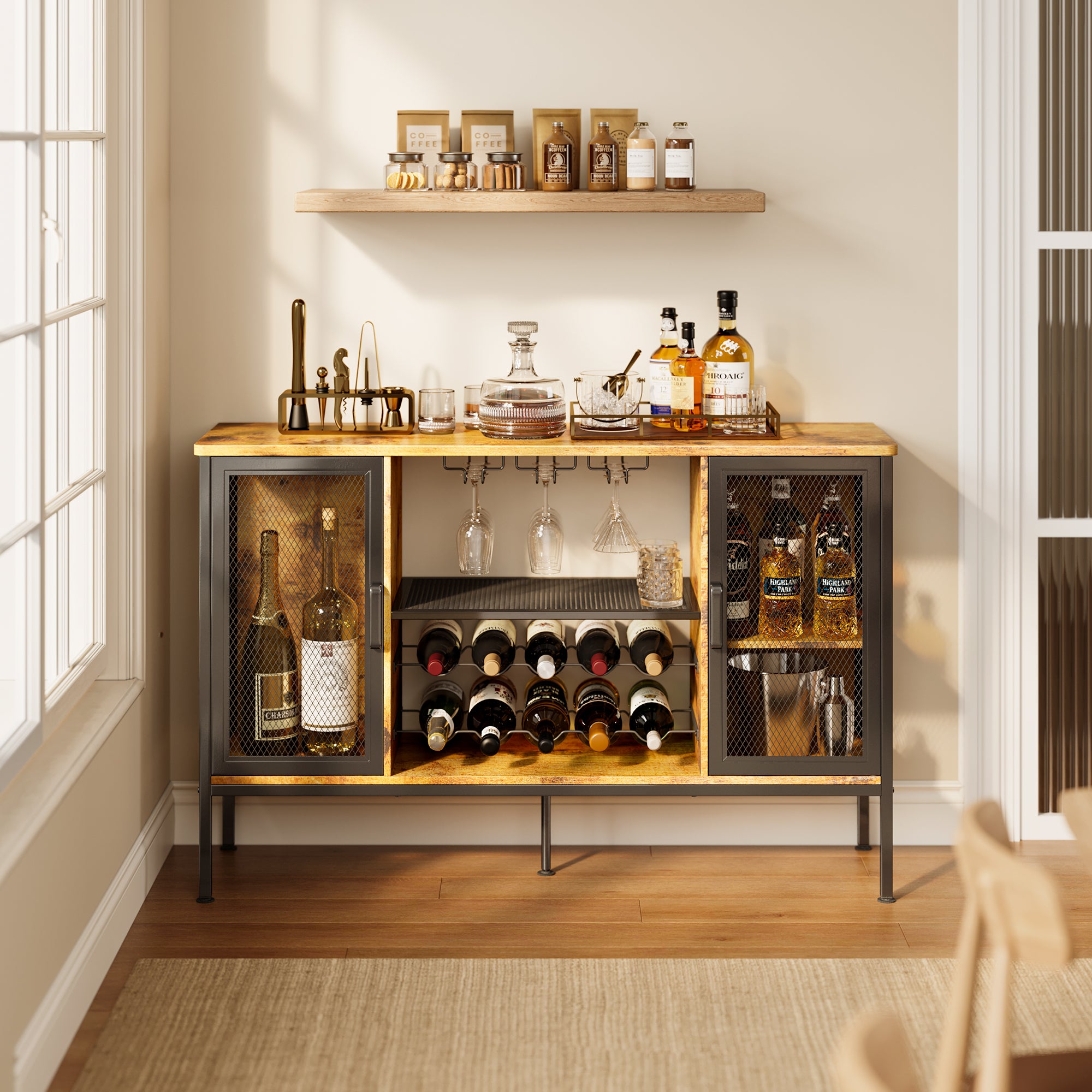 Gizoon WS30 Small Coffee Bar Cabinet with Storage Wine Rack