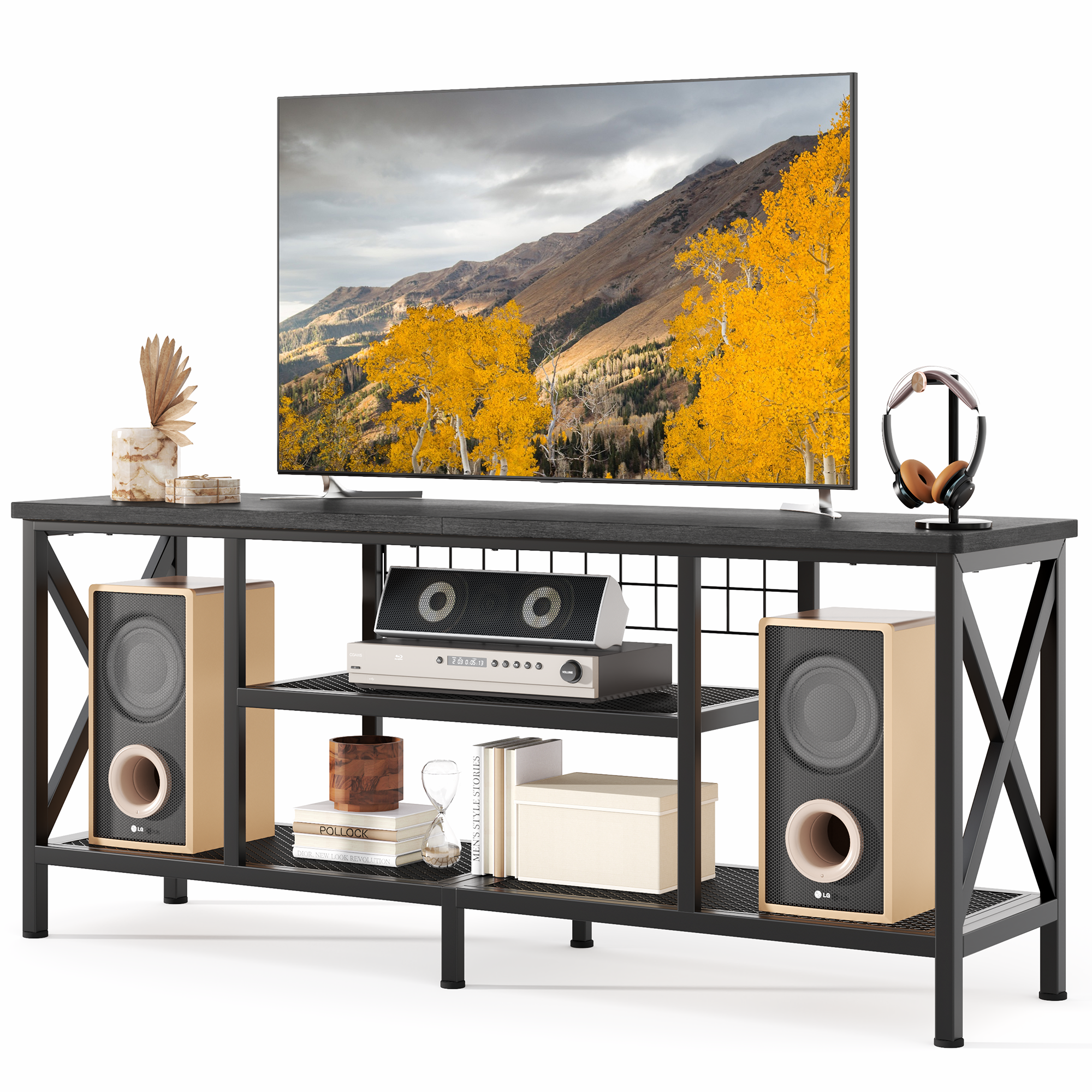 Gizoon AT20 59.8" Industrial 3-Tier Media Entertainment Center for 55-65 Inch TVs