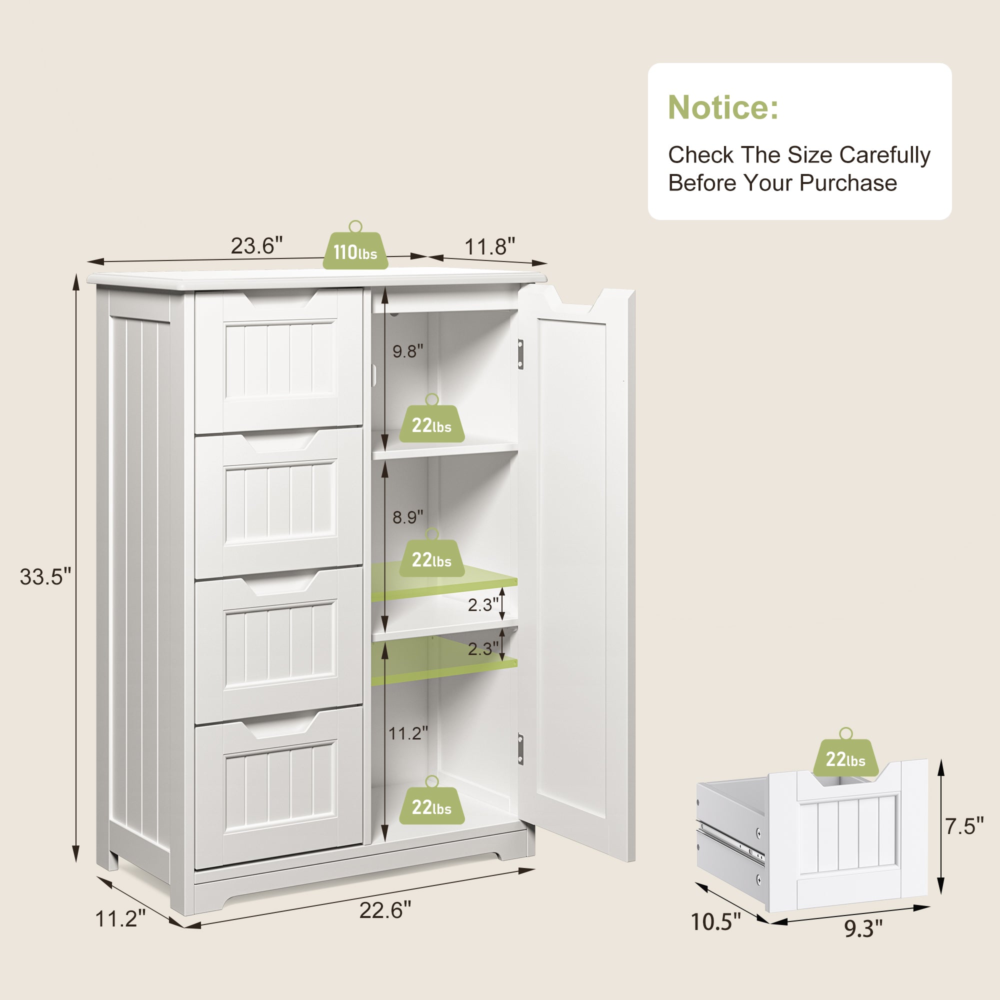 Gizoon AP26 White Modern Pantry Storage Cabinet with Door and Shelves