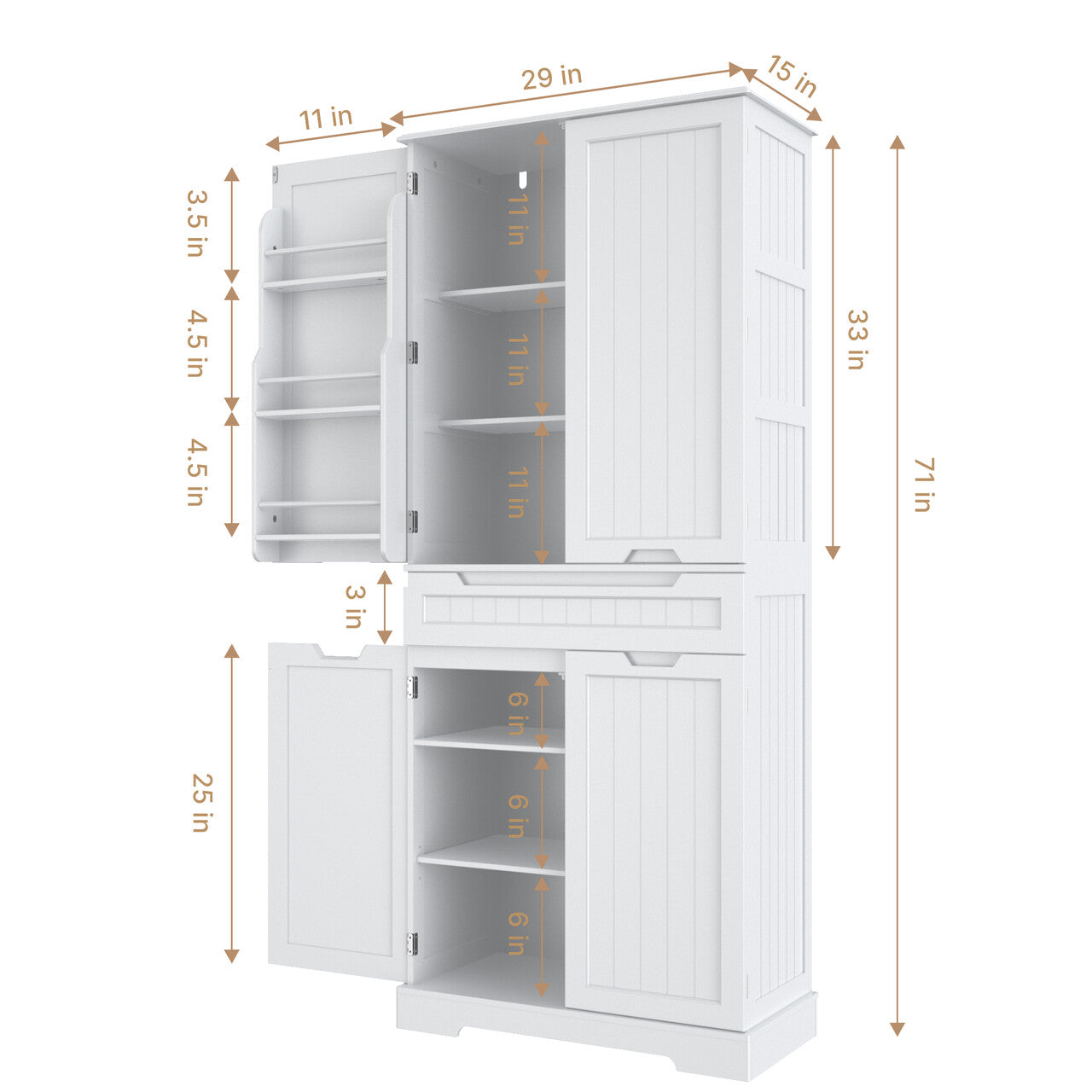 Gizoon AP15 71" Kitchen Pantry Storage Cabinet with Doors and Shelves