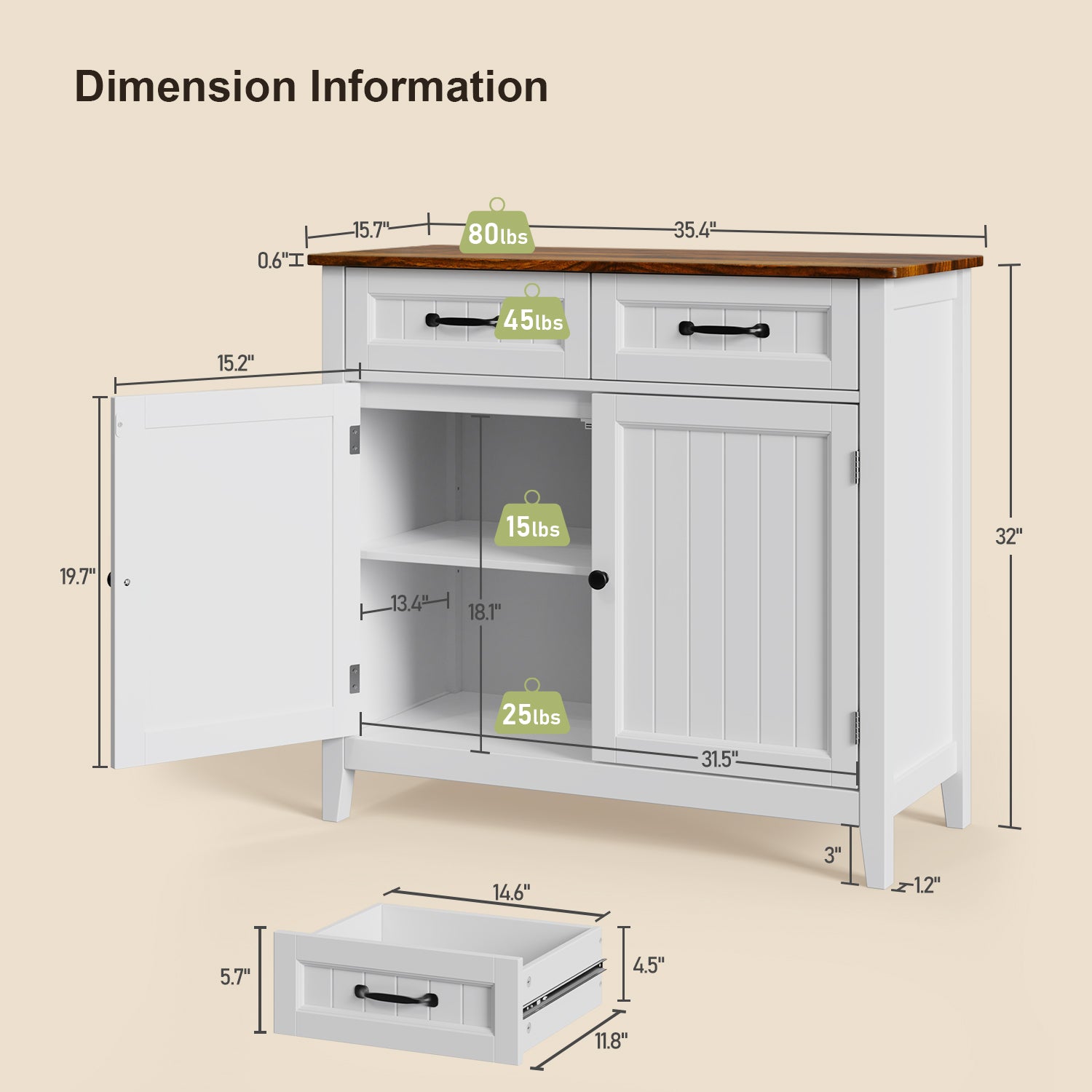 Gizoon AP30 Kitchen Sideboard Buffet Cabinet with Drawer and Adjustable Shelf