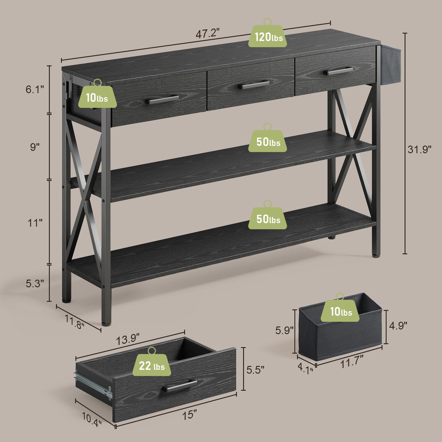 Gizoon FS30 Versatility Table with 2 Drawers & 3 Tier Storage Shelves