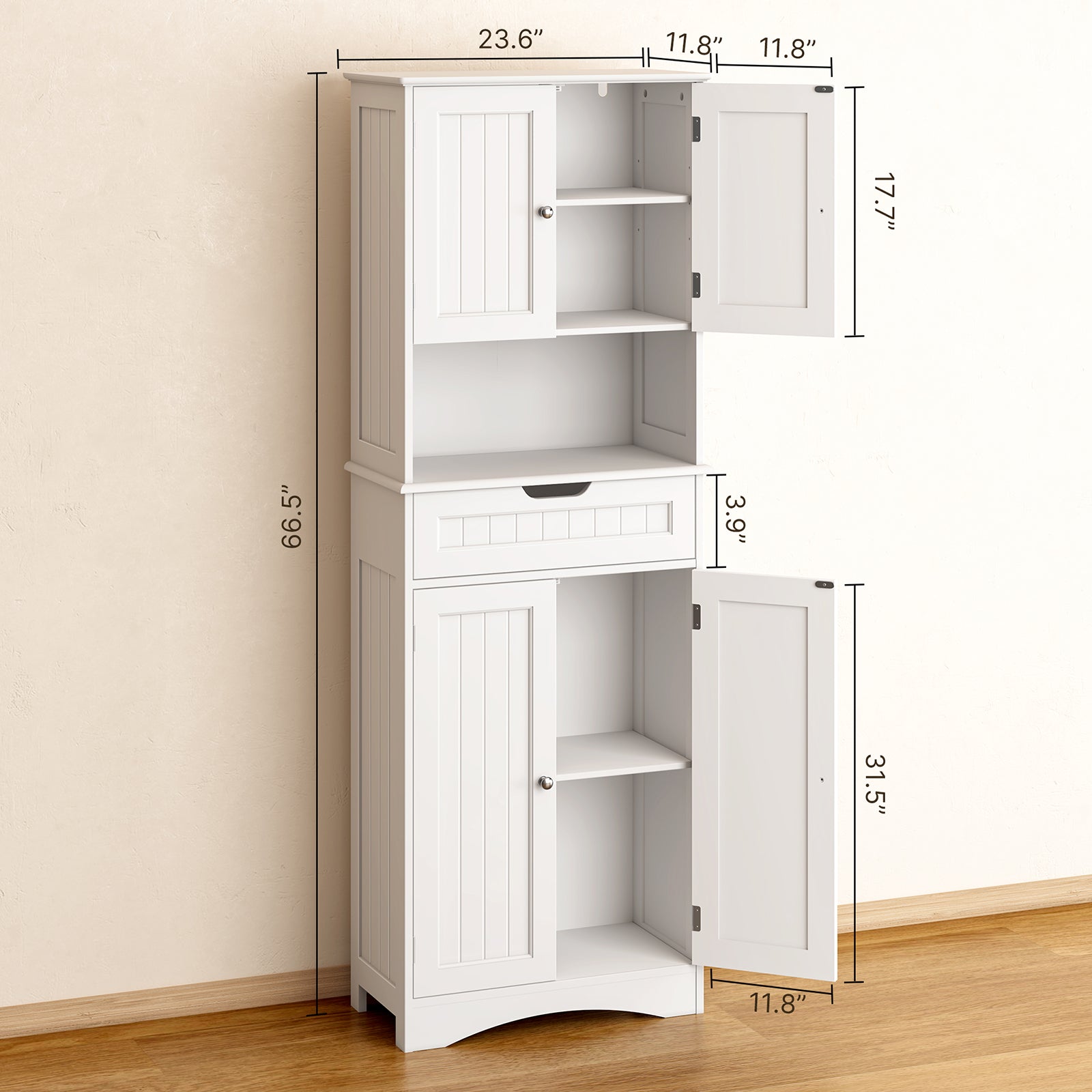 Gizoon AP14 66" Storage Cabinet with Drawers and Shelves for Dining Room and Bathroom