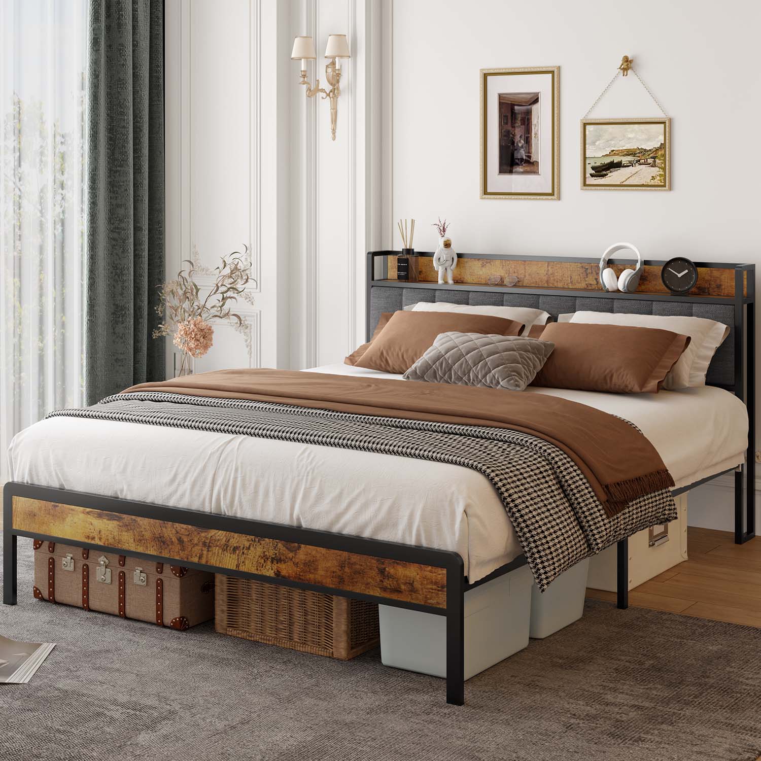 Gizoon BF22 Bed Frame with Storage Headboard & Large Under Storage