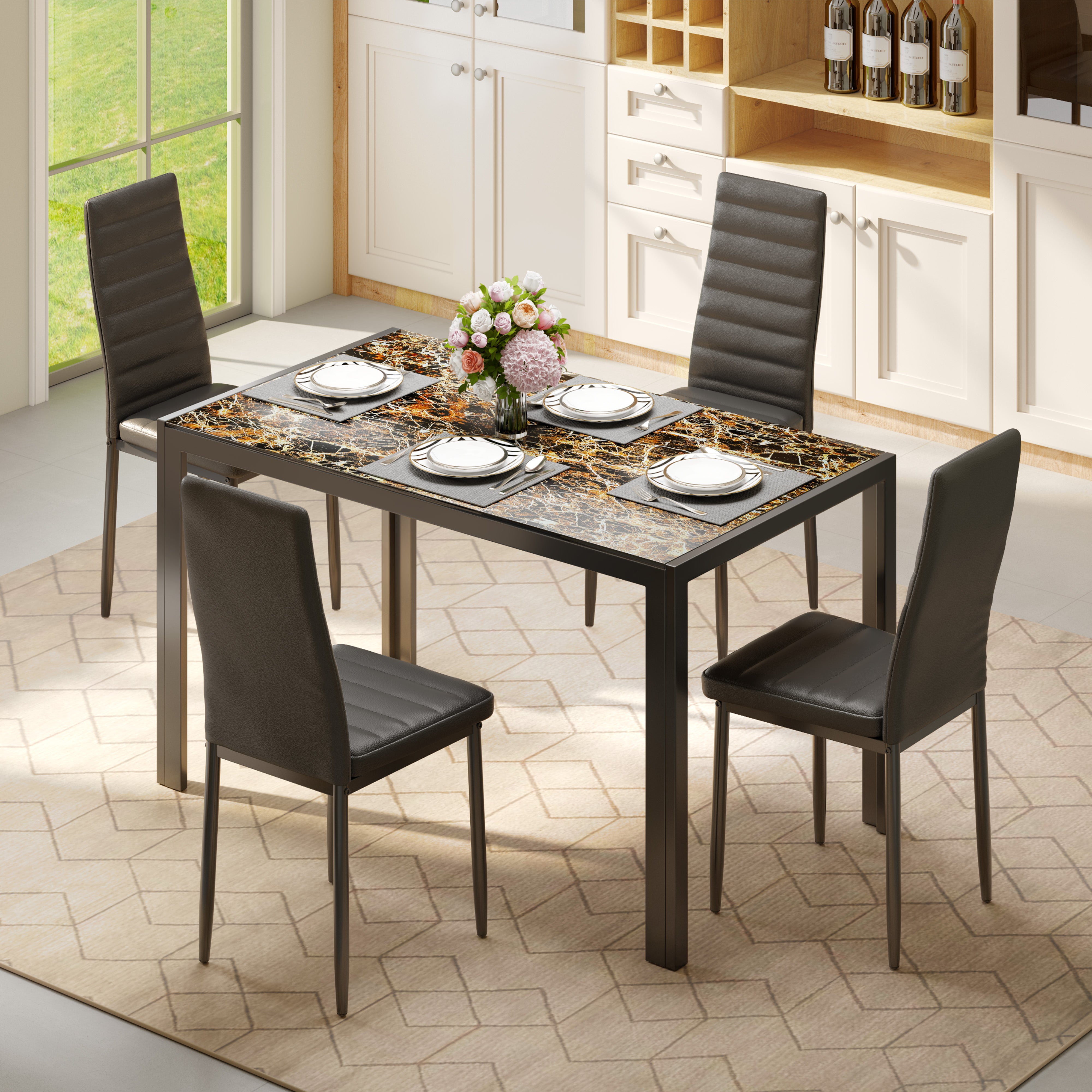 Modern glass dining table 2024 set for 4